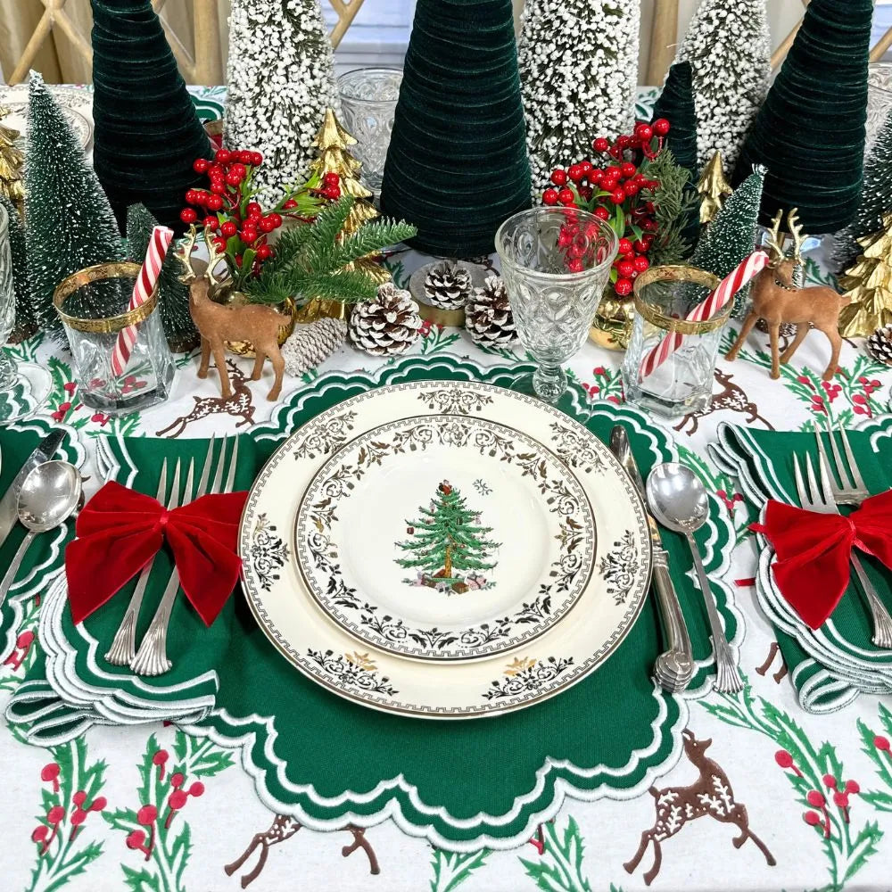 Enchanted Christmas Reindeer Block Print Tablecloth