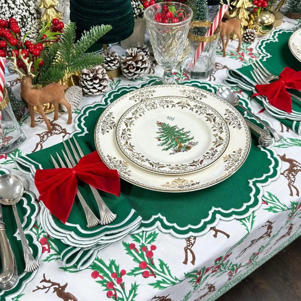 Enchanted Christmas Reindeer Block Print Tablecloth