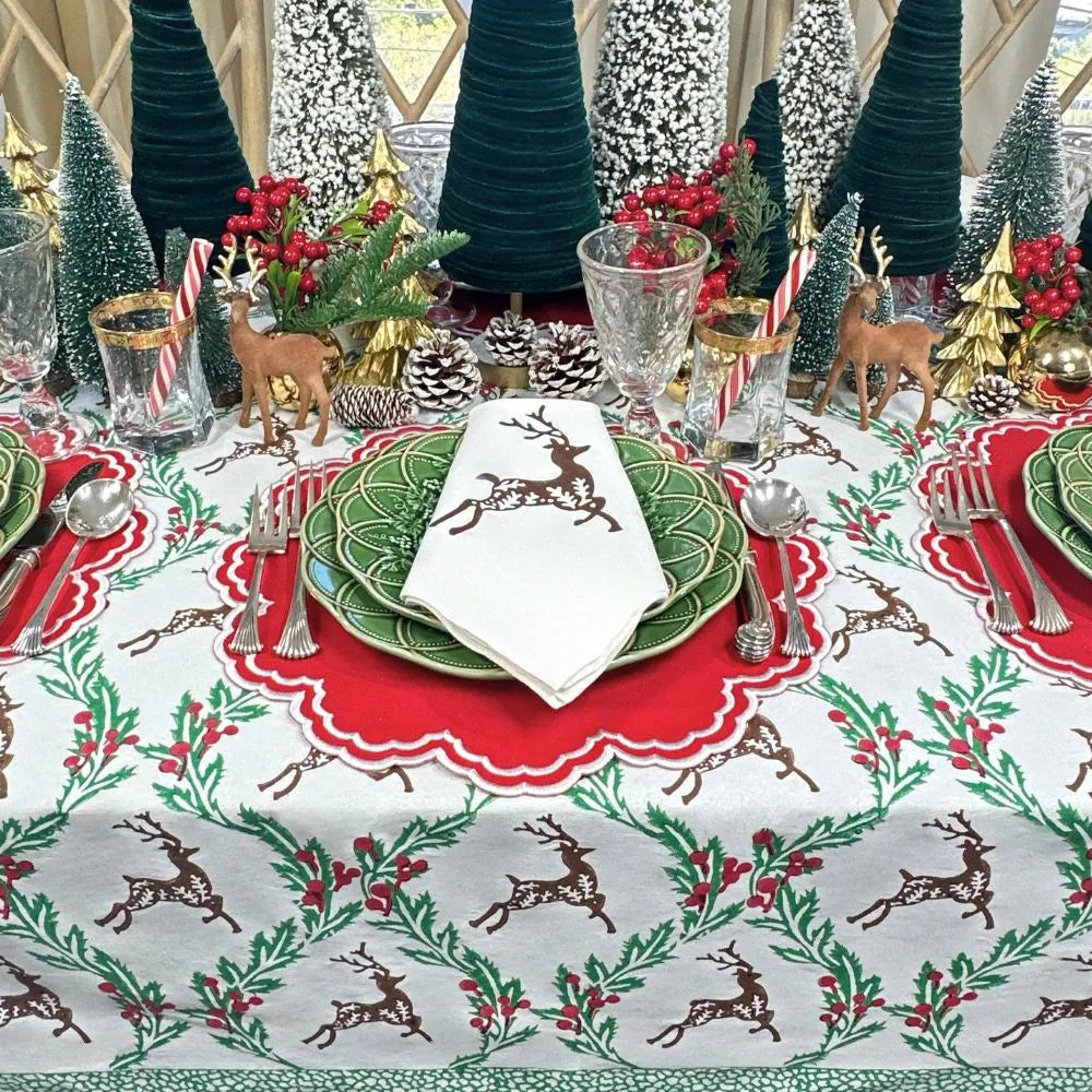Enchanted Christmas Reindeer Block Print Tablecloth