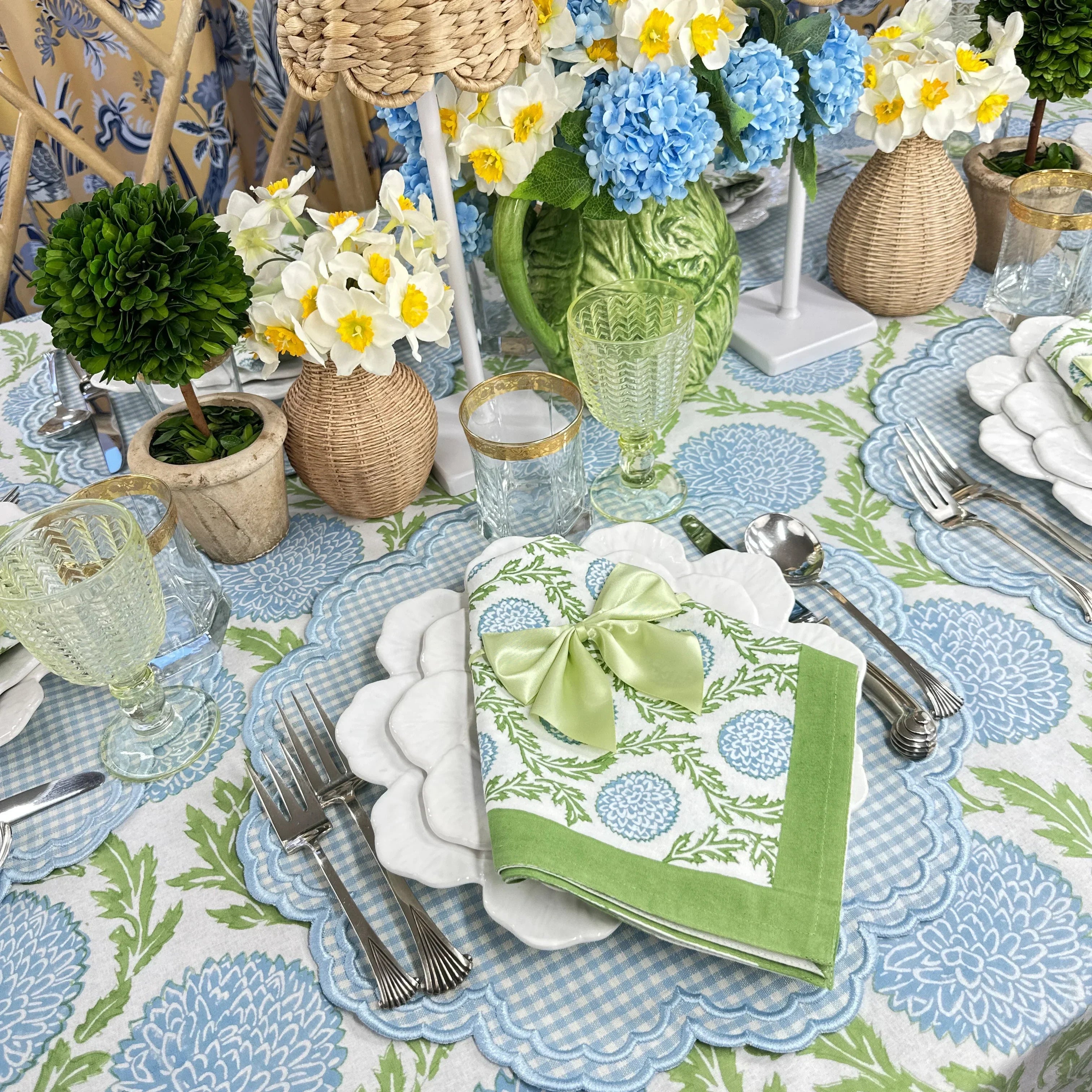 Blue and Green, Flowers & Vines - Tablecloth - The Mayfair Hall