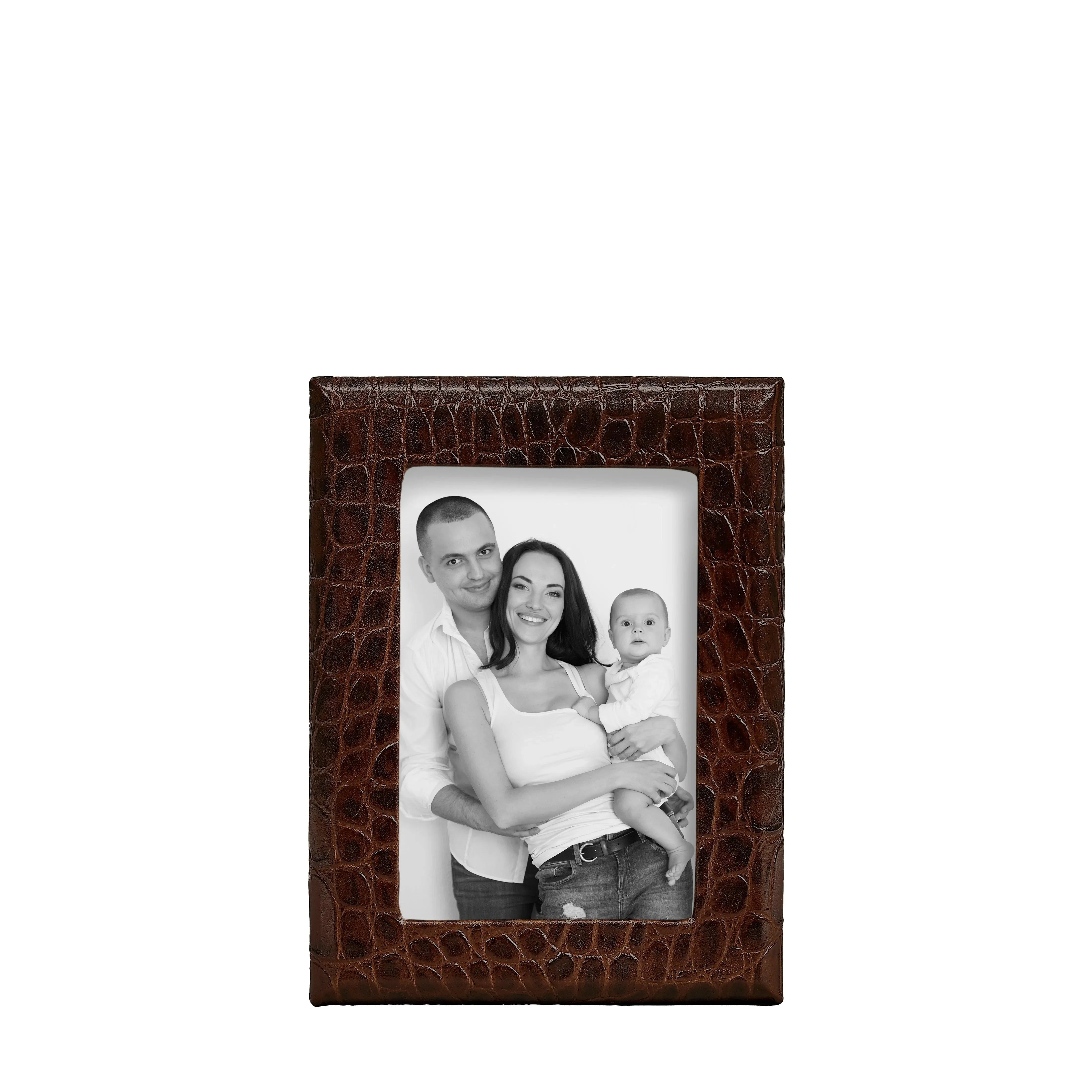 Embossed Croc Leather Picture Frame in Brown - The Mayfair Hall