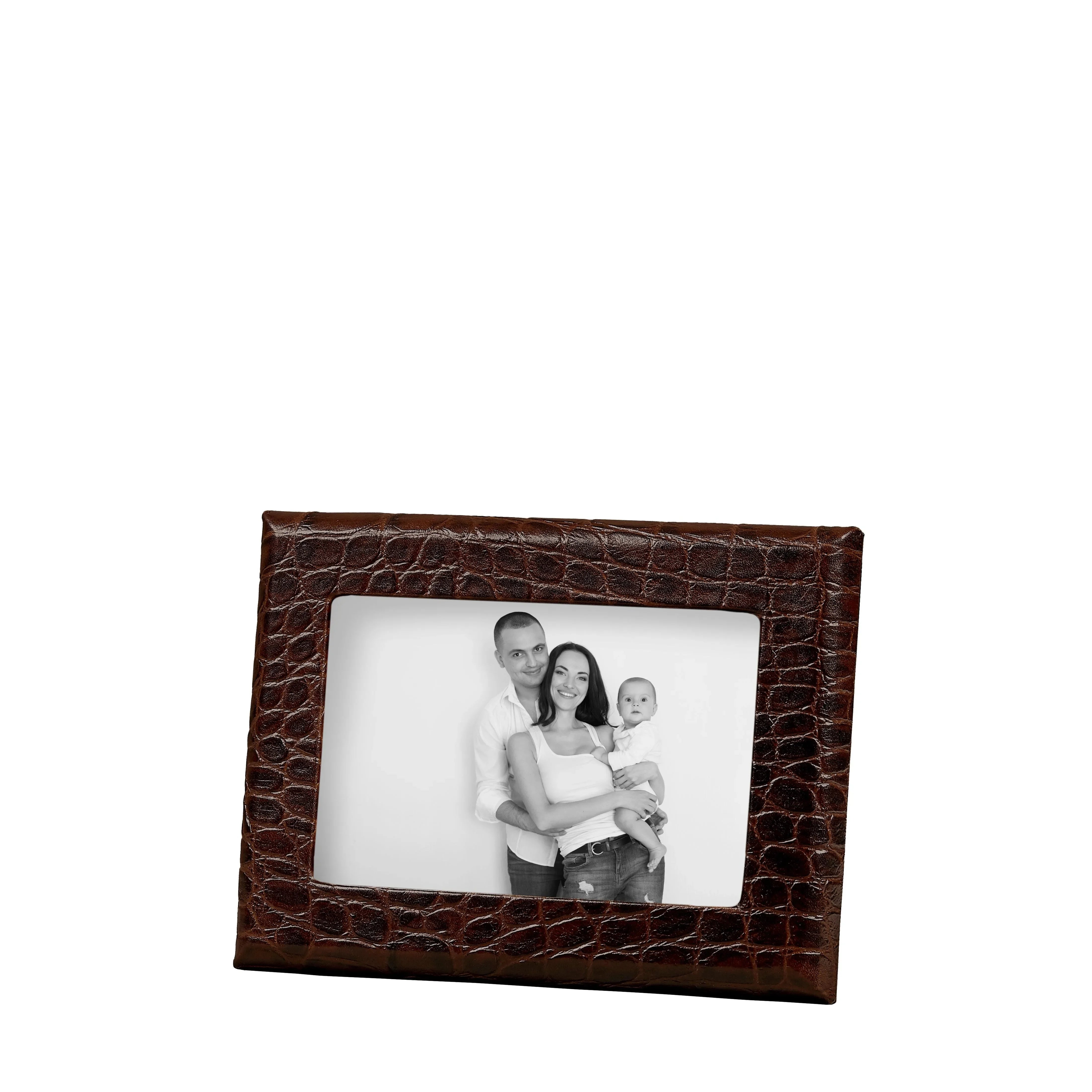 Embossed Croc Leather Picture Frame in Brown - The Mayfair Hall