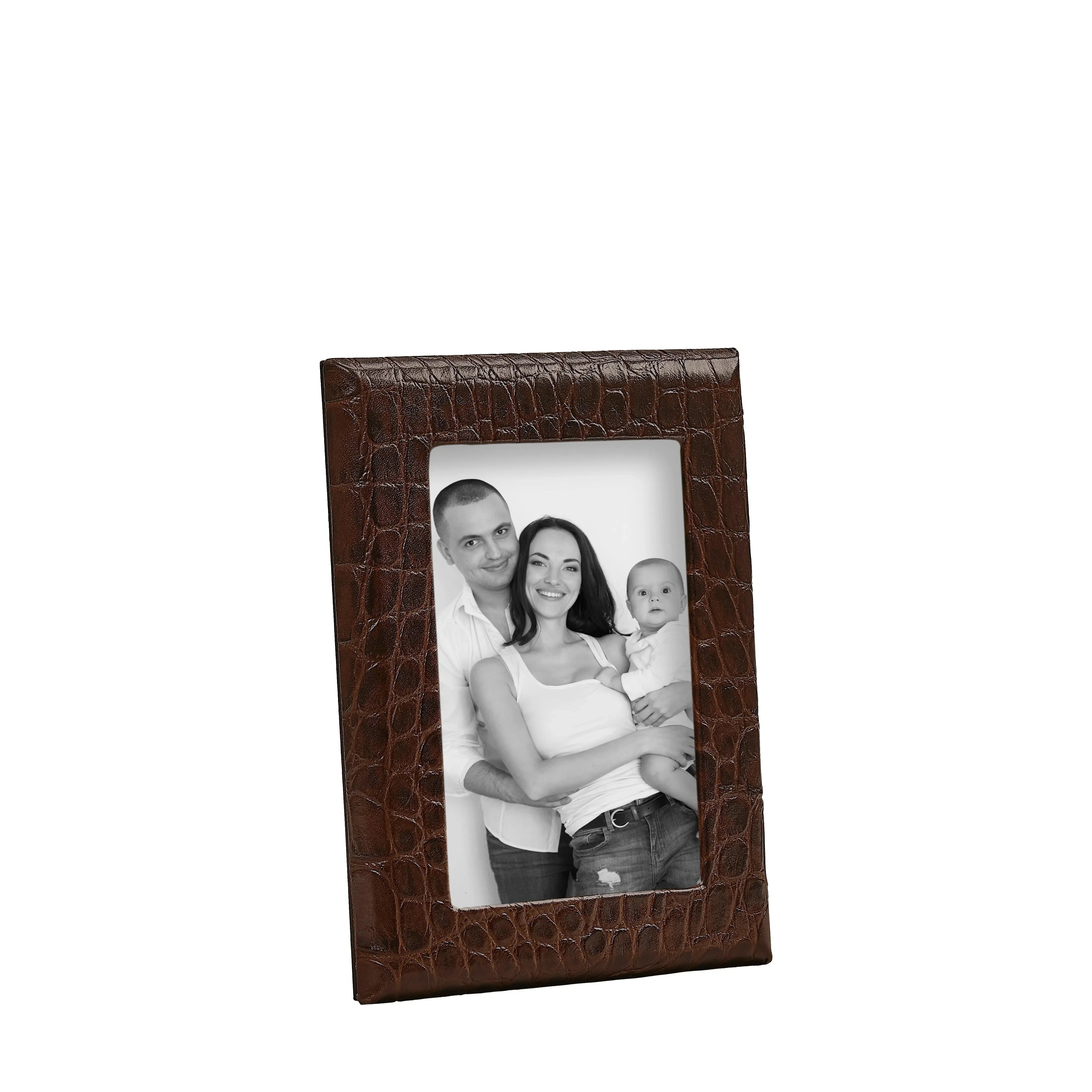 Embossed Croc Leather Picture Frame in Brown - The Mayfair Hall