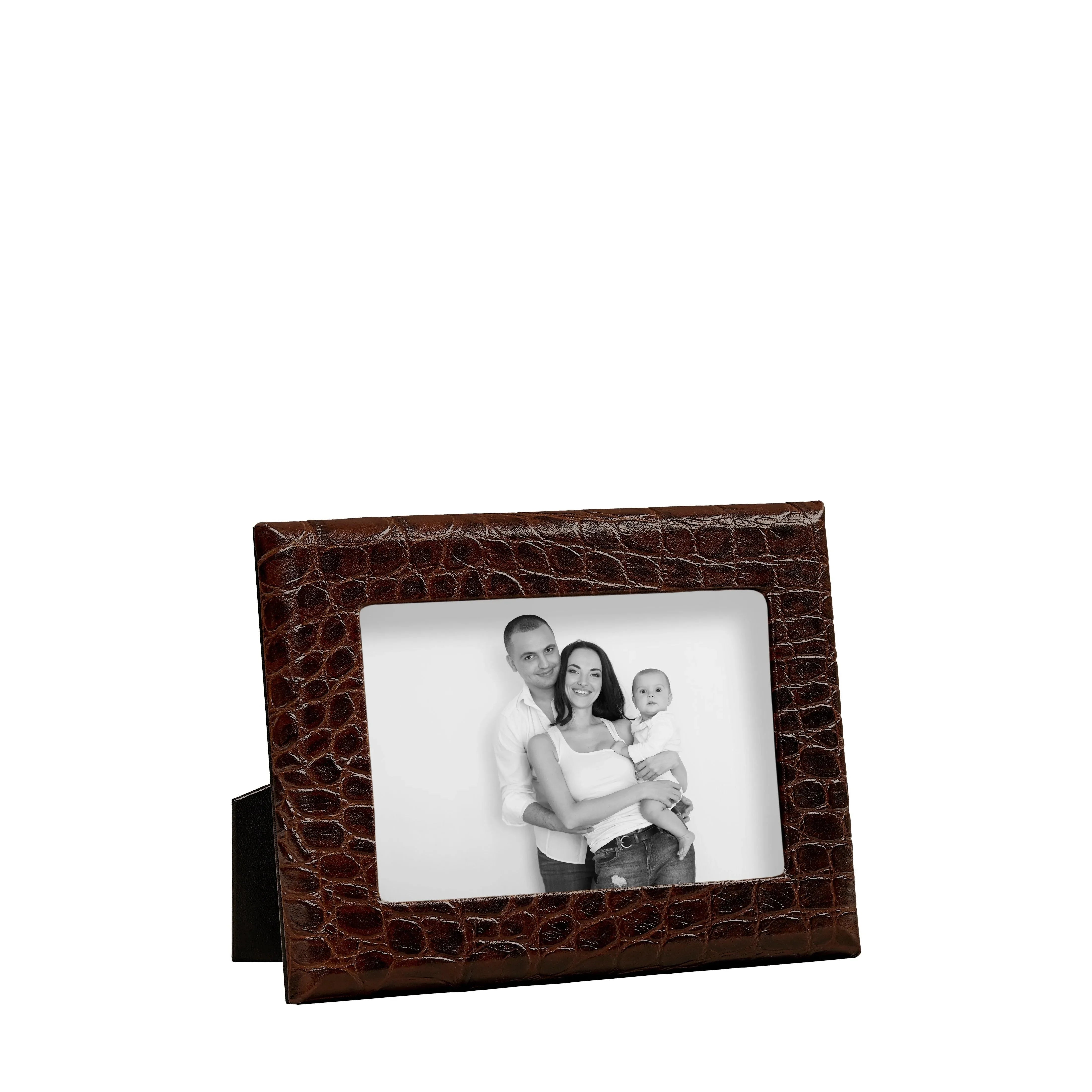 Embossed Croc Leather Picture Frame in Brown - The Mayfair Hall