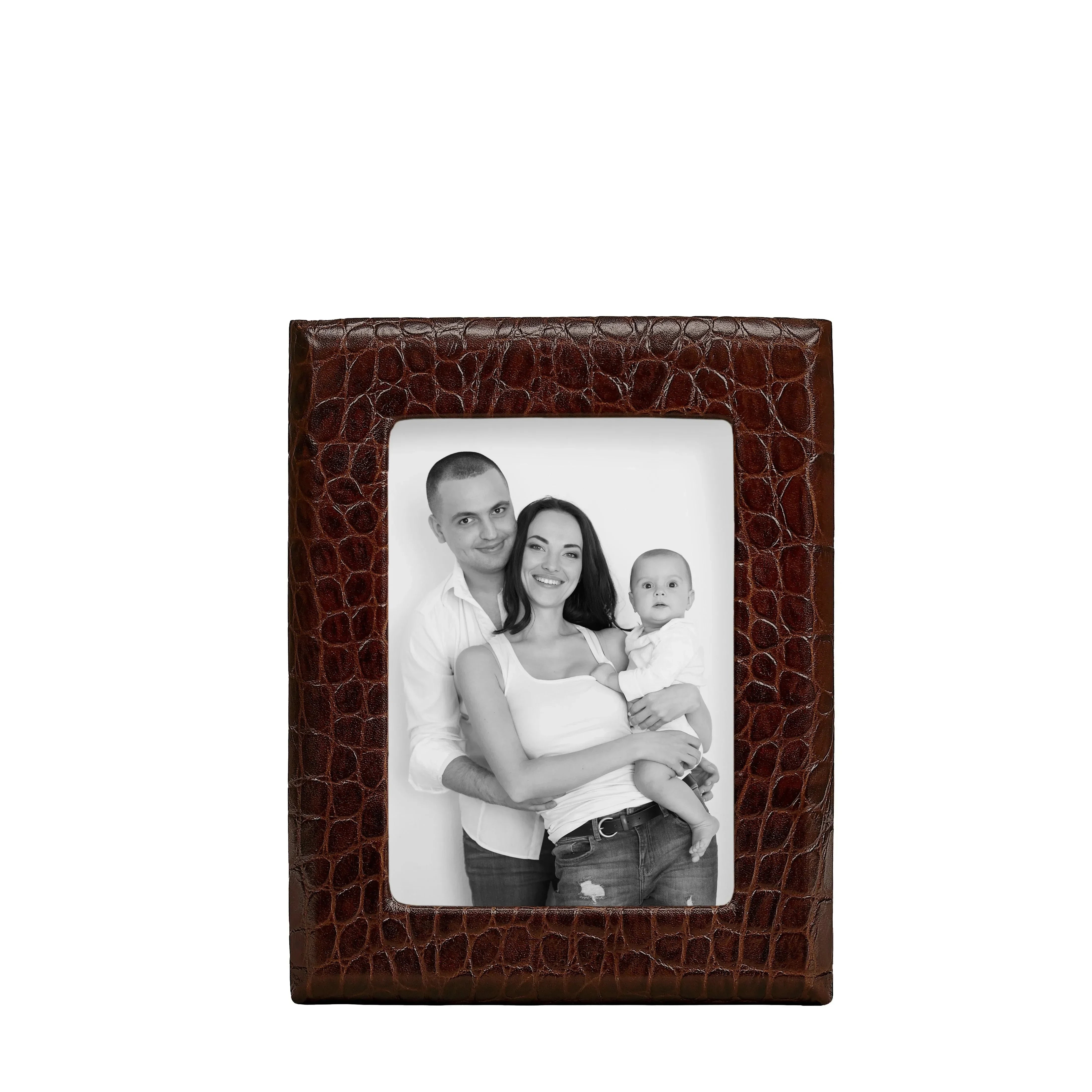 Embossed Croc Leather Picture Frame in Brown - The Mayfair Hall