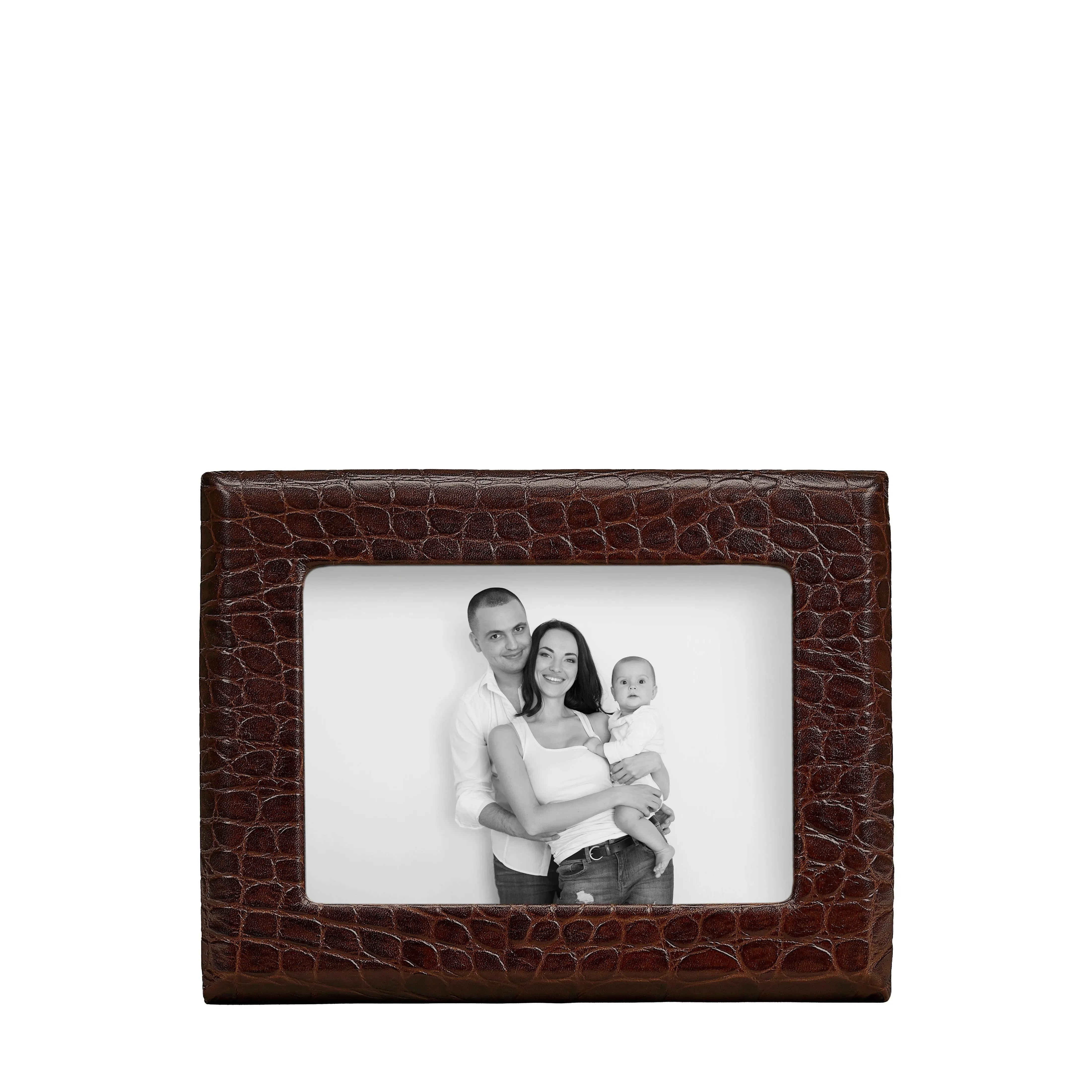 Embossed Croc Leather Picture Frame in Brown - The Mayfair Hall