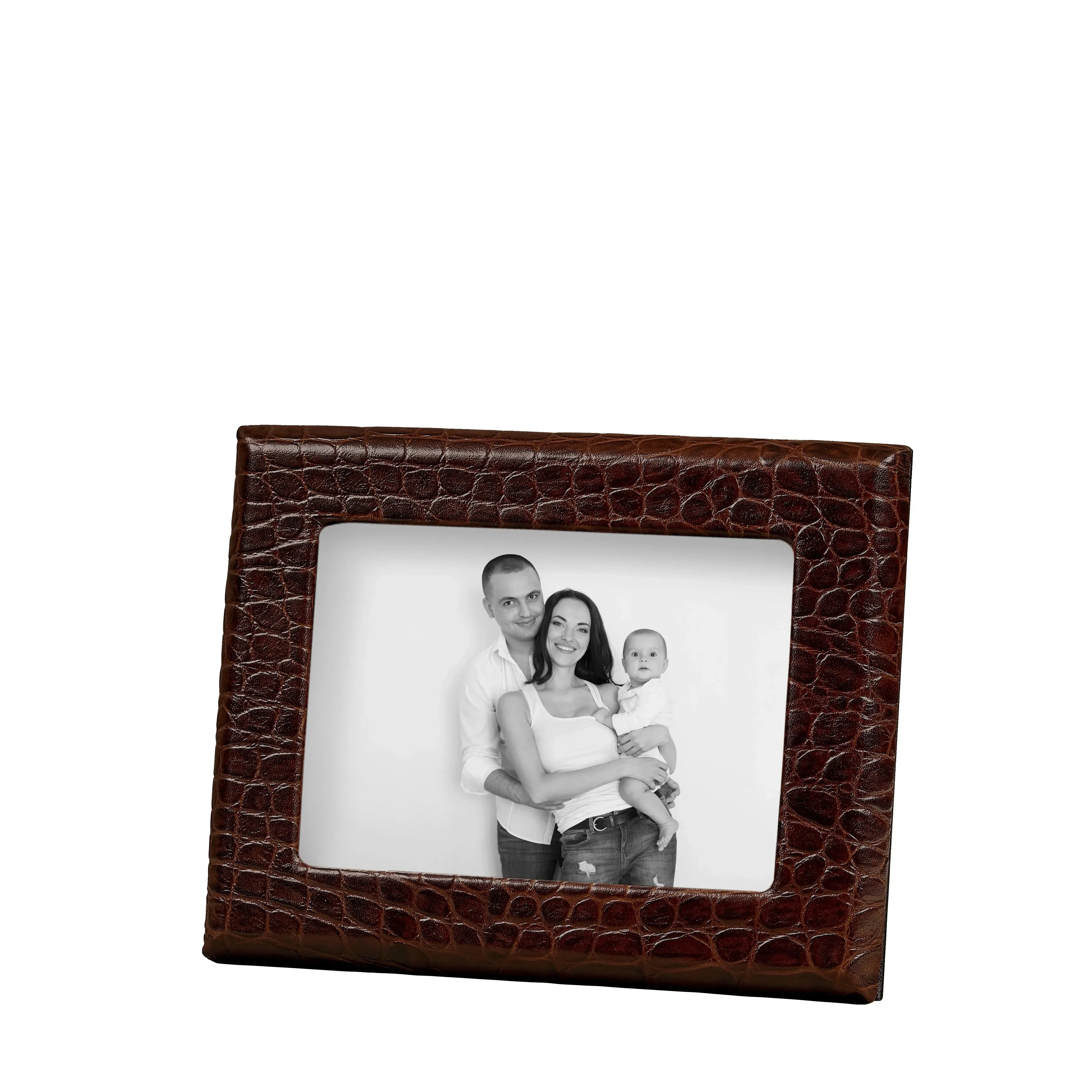 Embossed Croc Leather Picture Frame in Brown - The Mayfair Hall