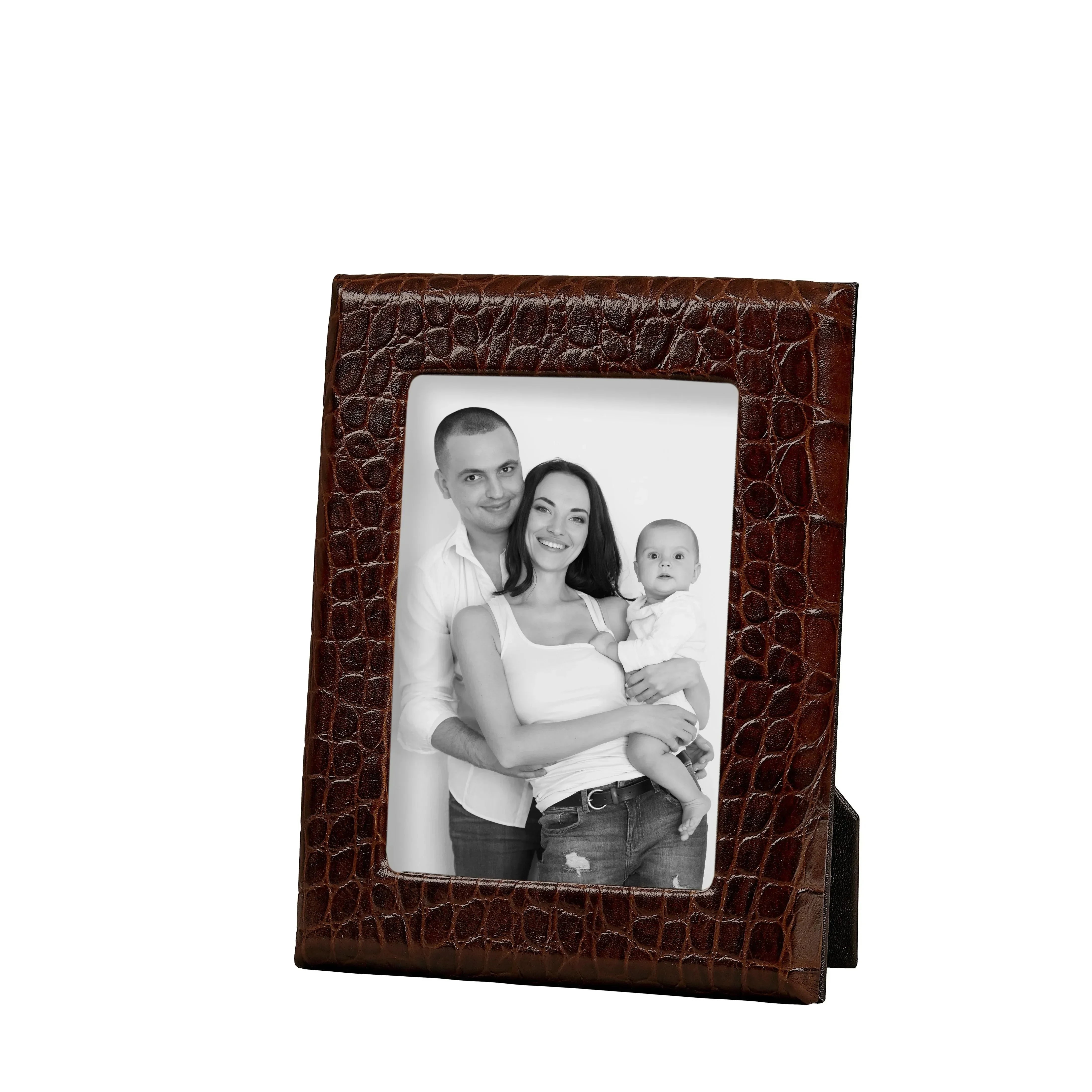 Embossed Croc Leather Picture Frame in Brown - The Mayfair Hall