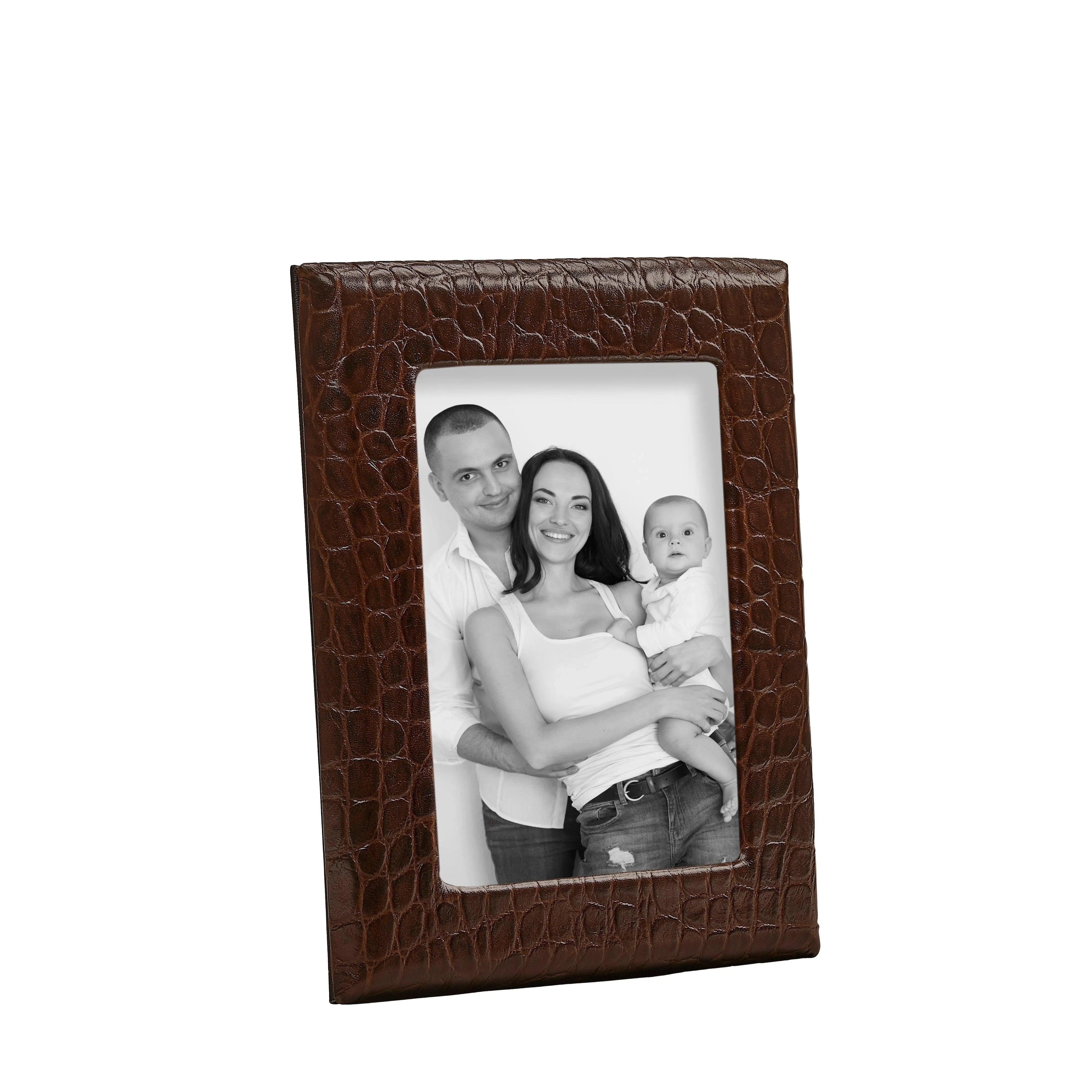 Embossed Croc Leather Picture Frame in Brown - The Mayfair Hall