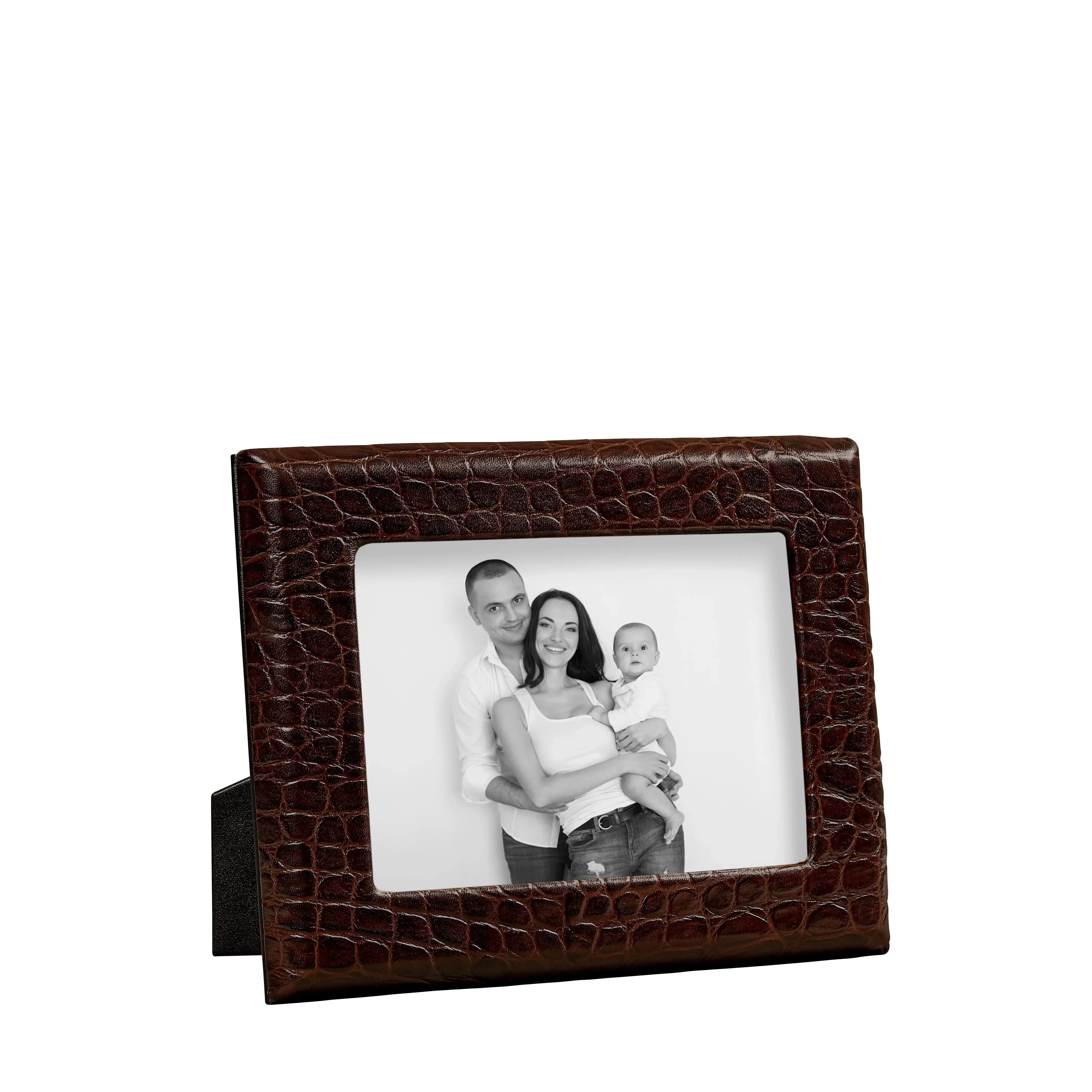 Embossed Croc Leather Picture Frame in Brown - The Mayfair Hall
