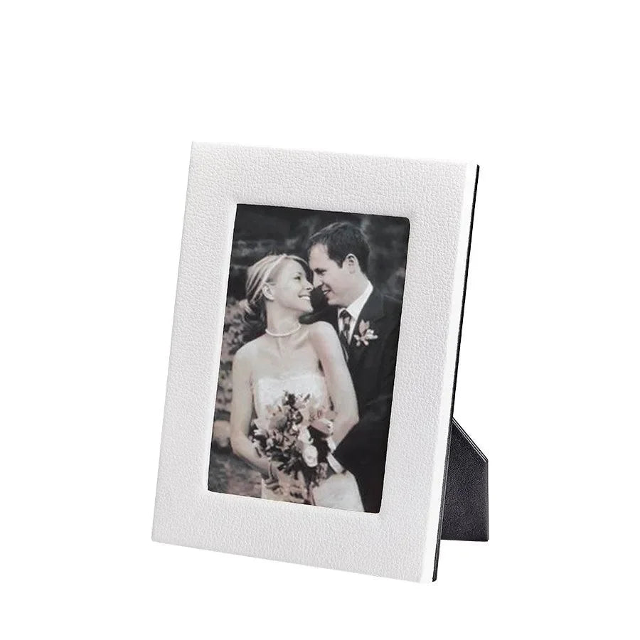 Pebble Grain Leather Picture Frame in White - The Mayfair Hall