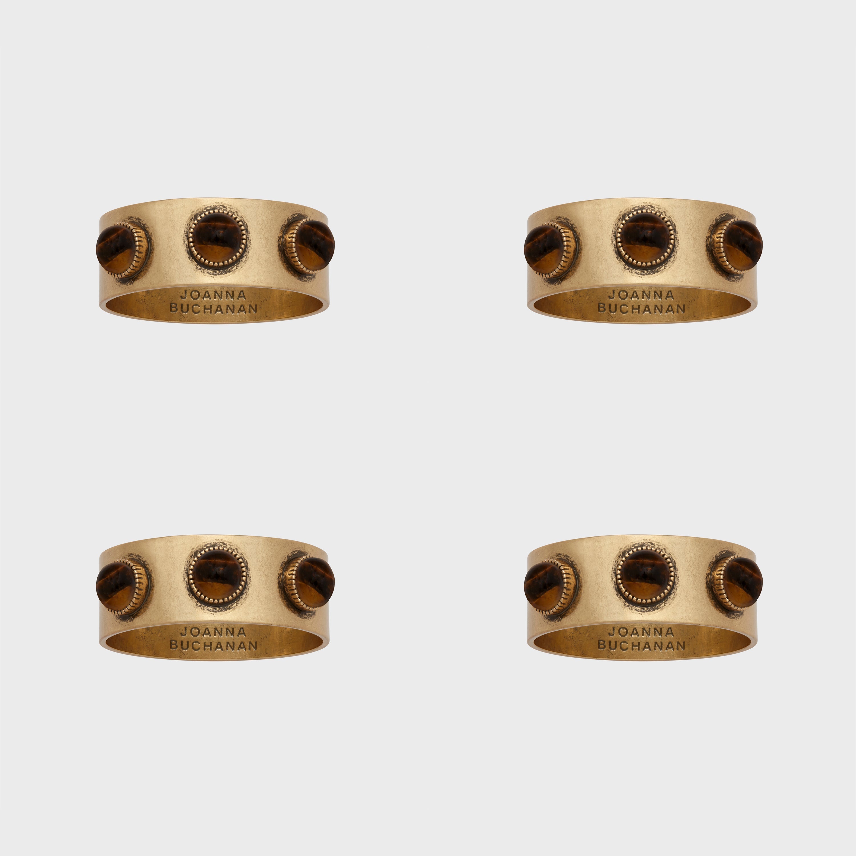 Cabochon napkin rings, tigers eye, set of four