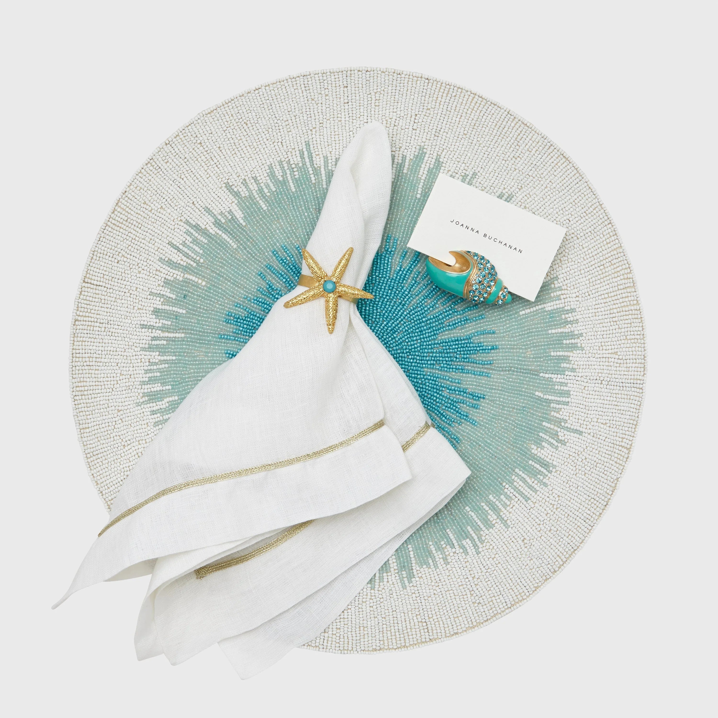 Ombre hand beaded placemat, turquoise - The Mayfair Hall