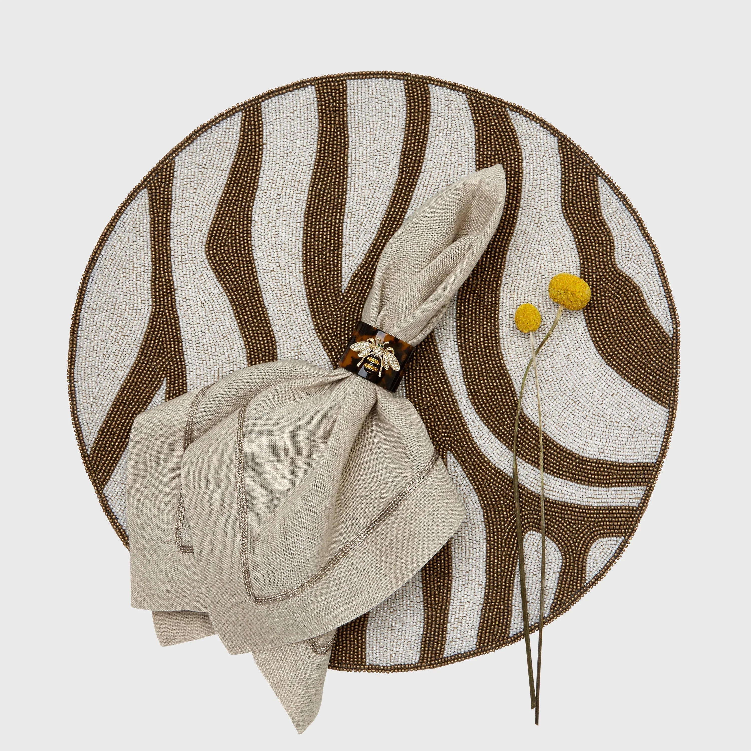 Stripey bee resin napkin rings, tortoiseshell, set of four - The Mayfair Hall