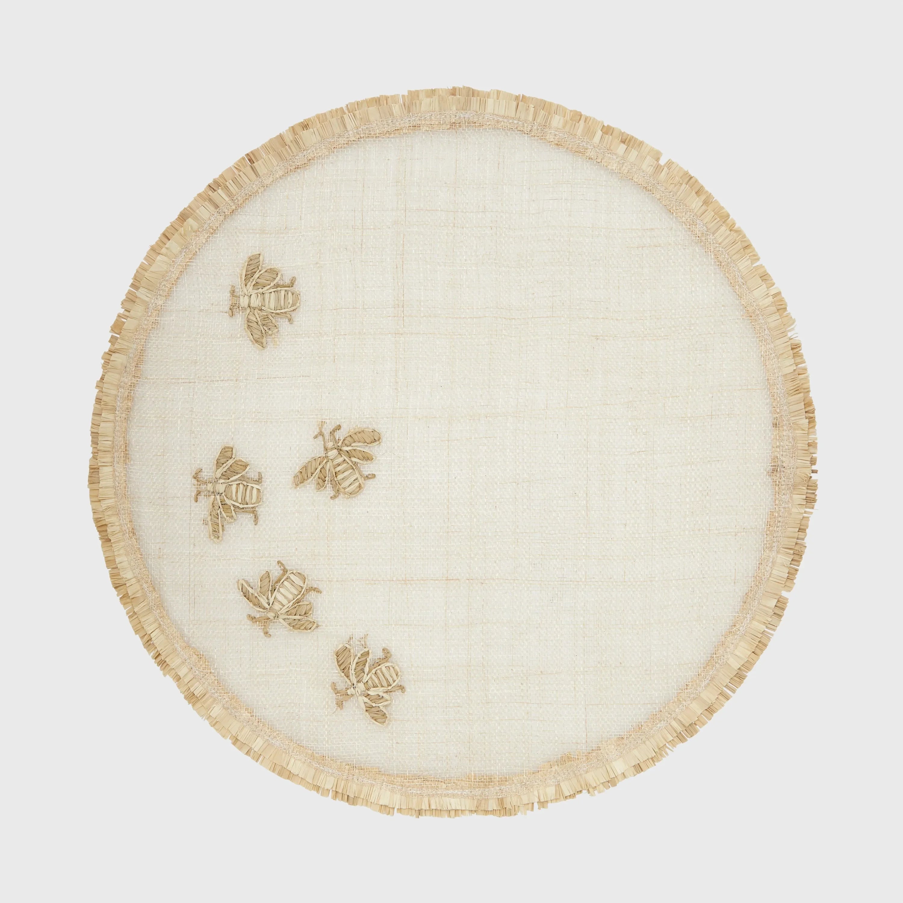 Abaca Placemat with Embroidered Bee and Double Fringe Edge (Set of 4) - The Mayfair Hall