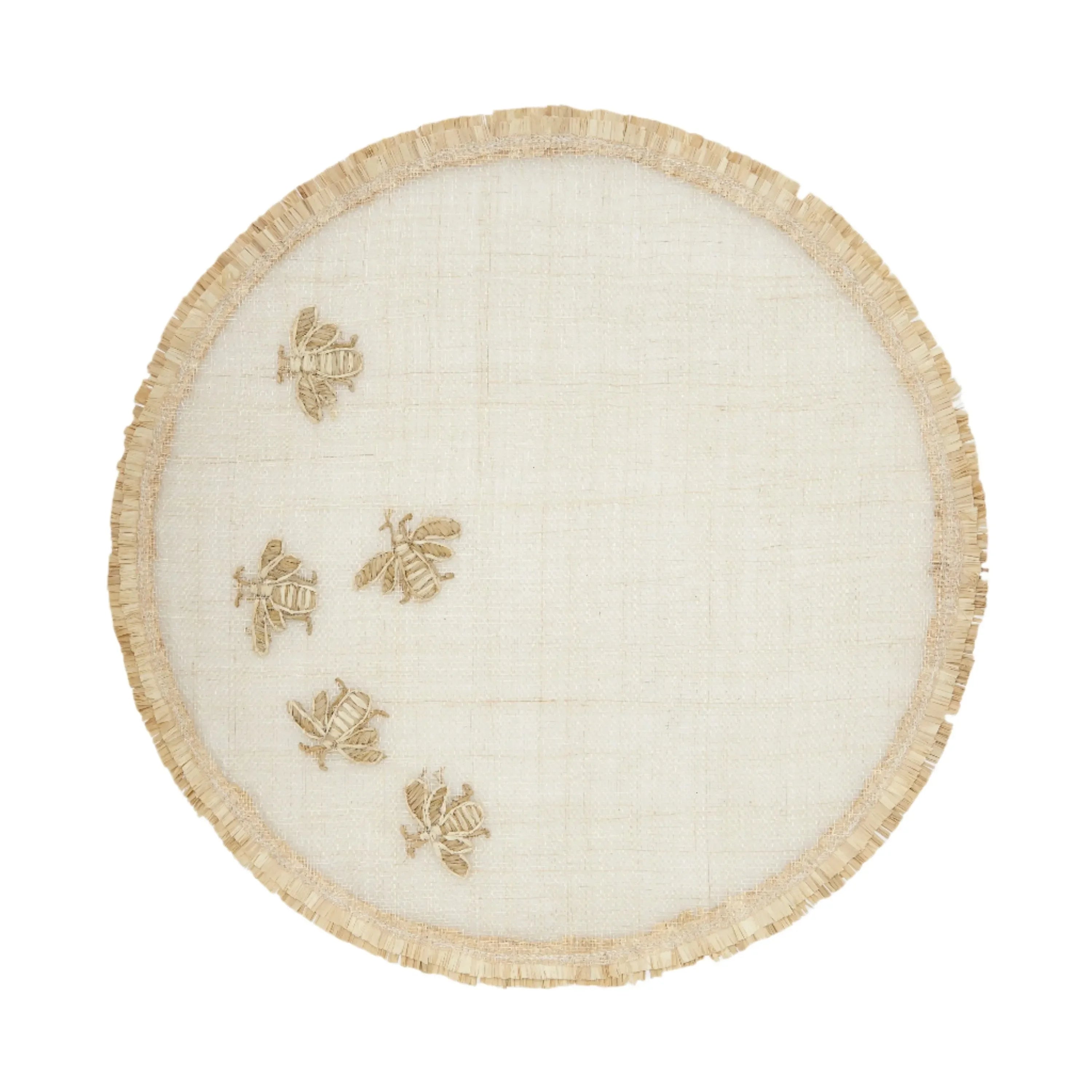 Abaca Placemat with Embroidered Bee and Double Fringe Edge (Set of 4) - The Mayfair Hall