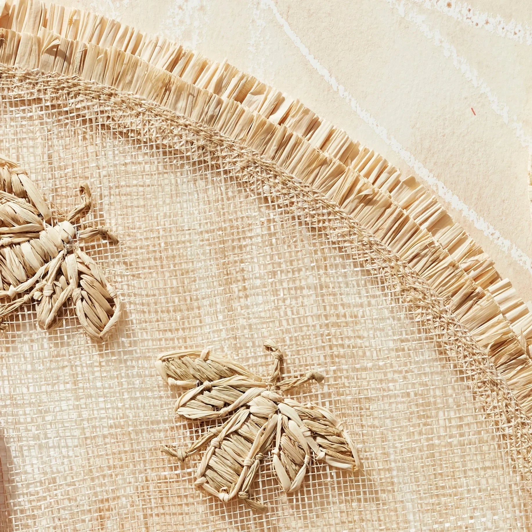 Abaca Placemat with Embroidered Bee and Double Fringe Edge (Set of 4) - The Mayfair Hall