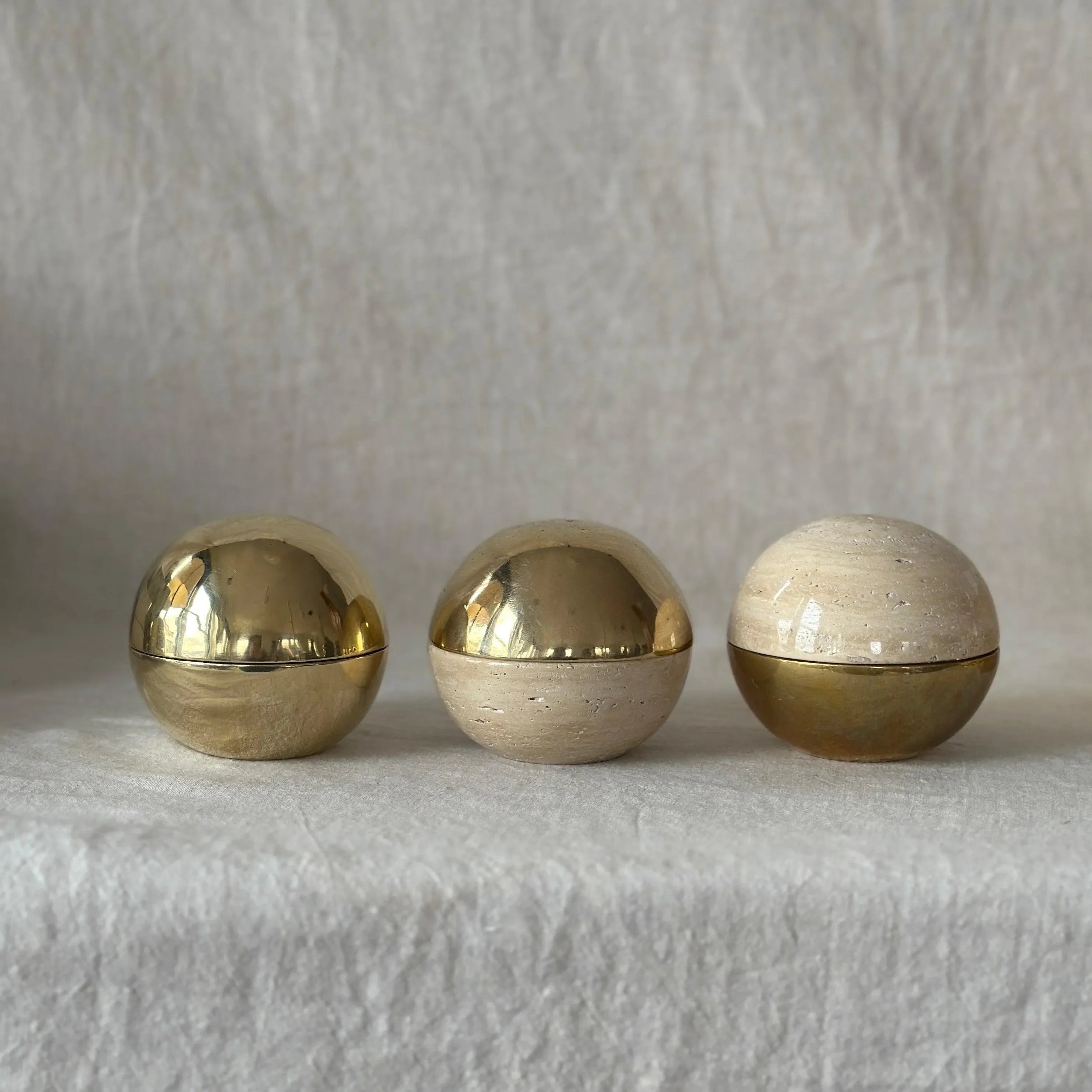 Small Dot Box in Brass and Travertine - The Mayfair Hall
