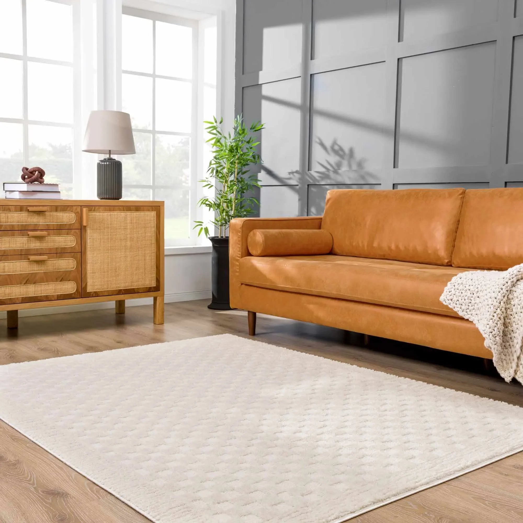 Leryn Ivory Checkered Area Rug - The Mayfair Hall