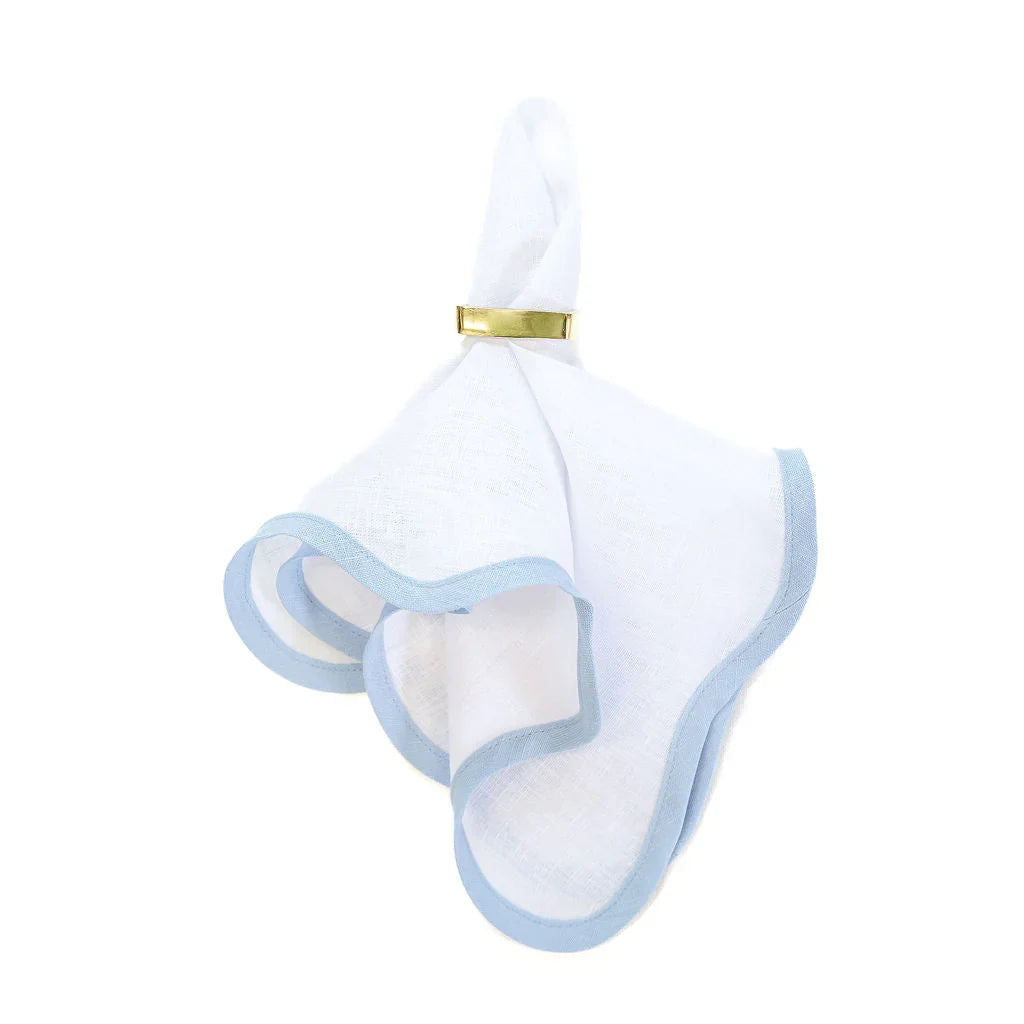 Linen Scalloped Square | Lily White with Cornflower Blue