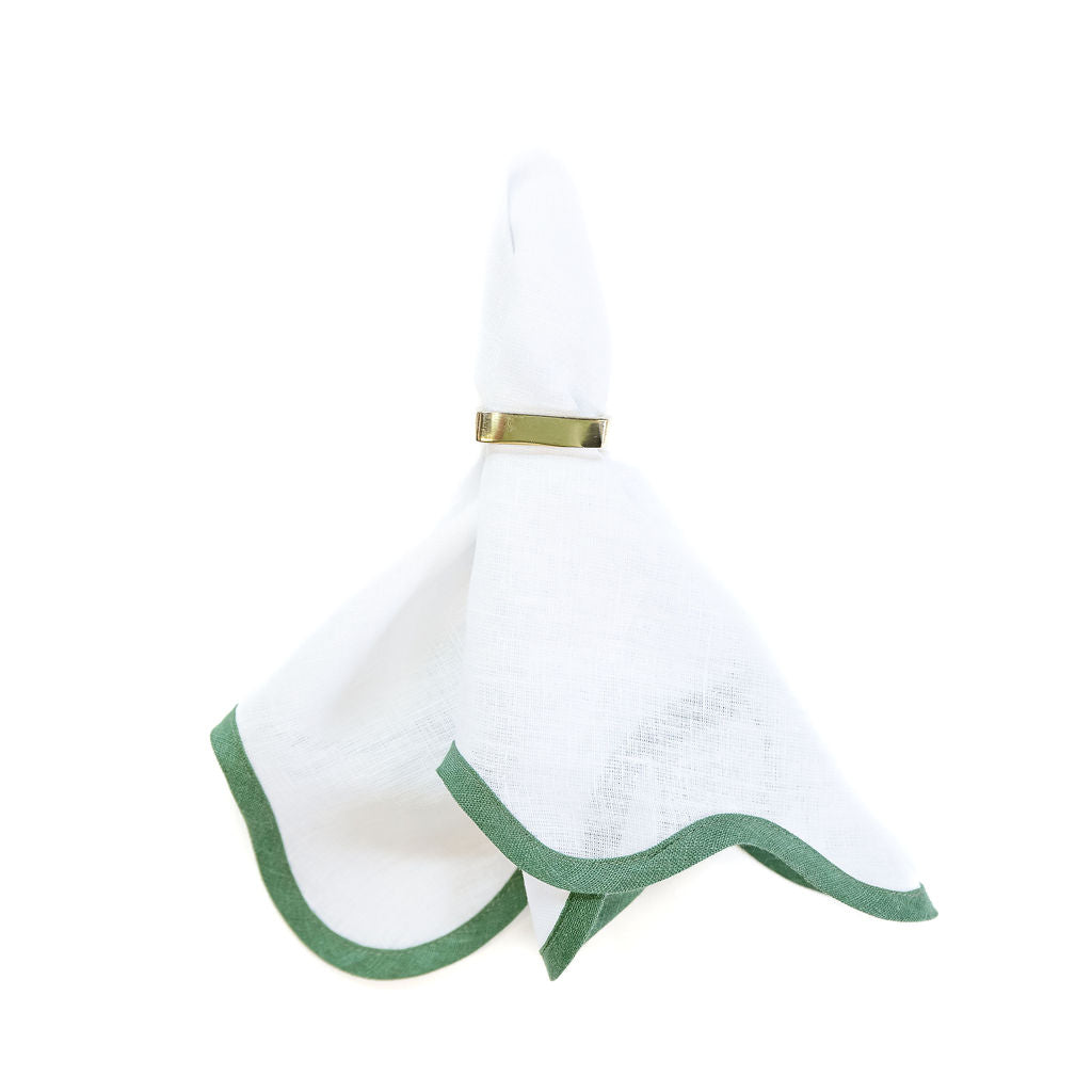 Linen Scalloped Square | Lily White with Pine Green