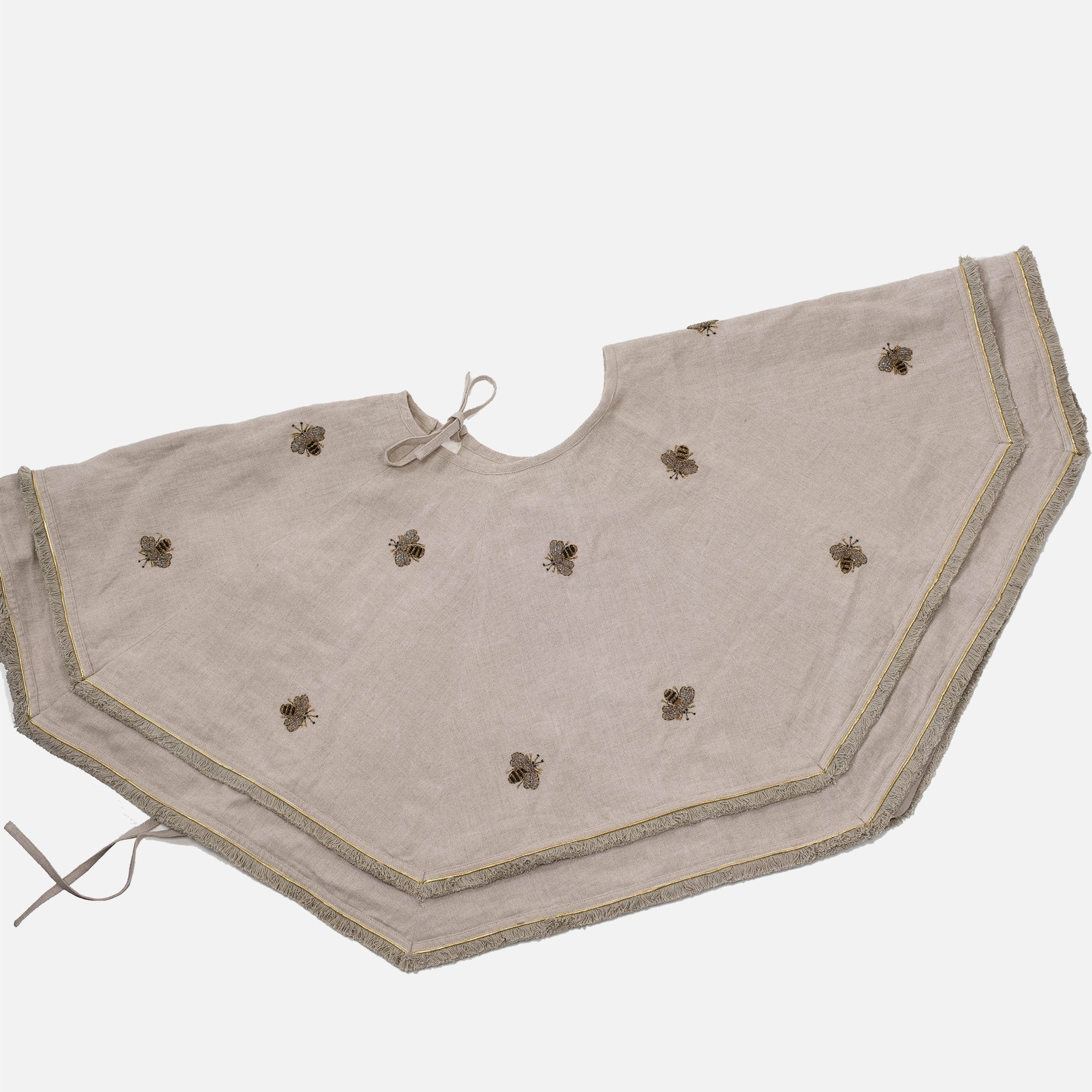 Bee Embroidered Taupe Velvet Tree Skirt