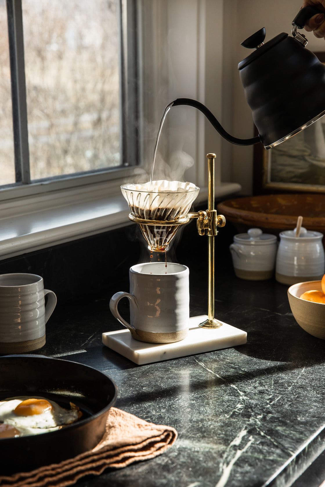 Brass and Marble Pour Over Stand