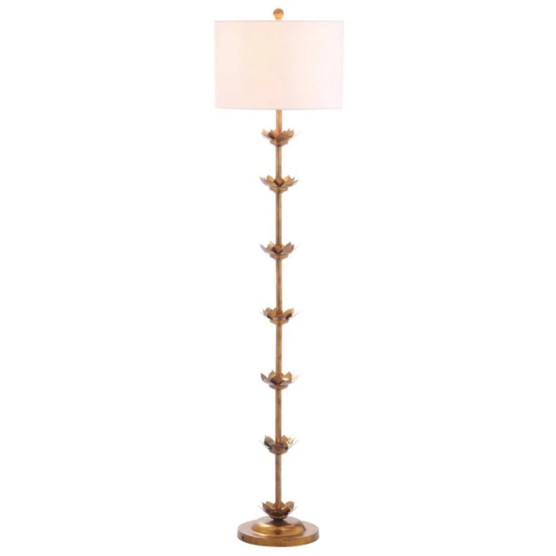 Landen Leaf Metal Floor Lamp in Antique Gold with Off-White Shade