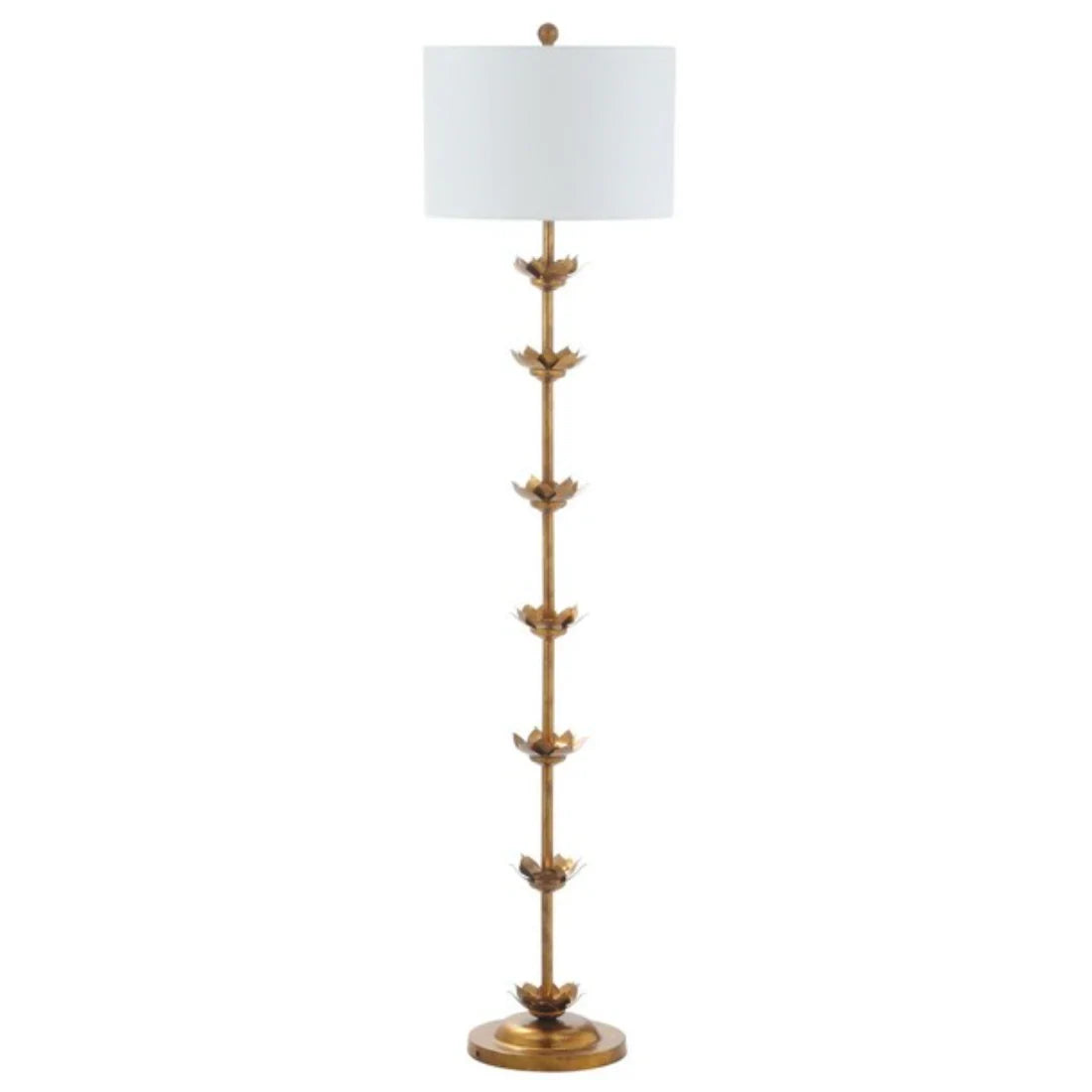 Landen Leaf Metal Floor Lamp in Antique Gold with Off-White Shade