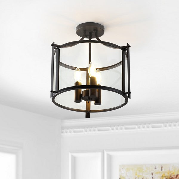 Grenten Flush Mount in Oil-rubbed Bronze with Candle-shaped Bulbs