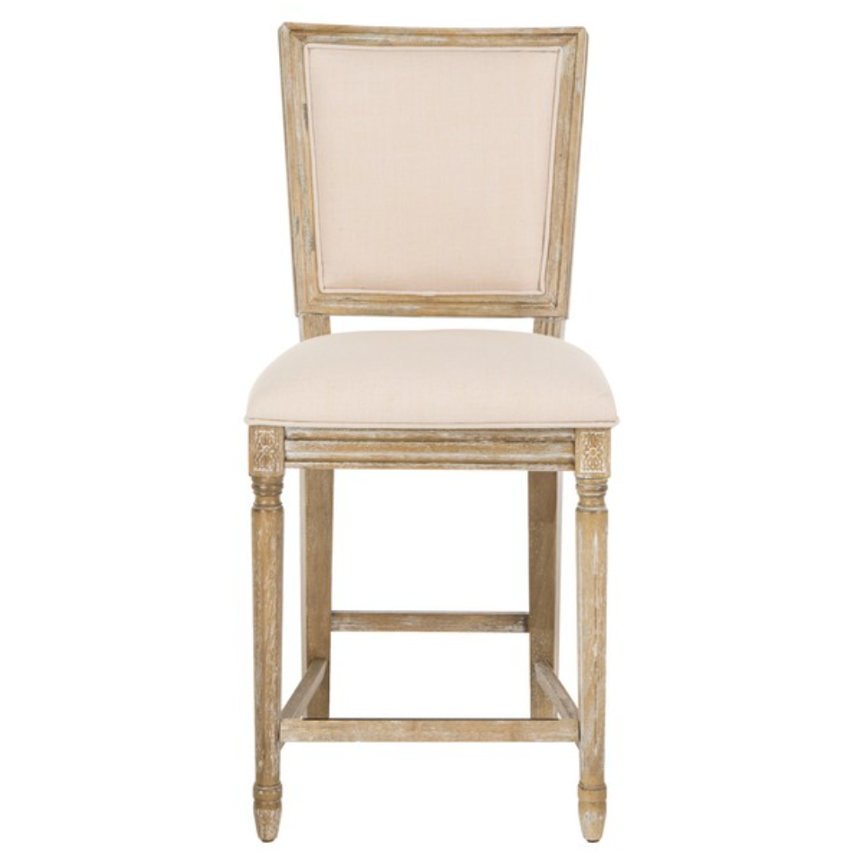 Buchanan Rectangle Counter Stool in Rustic Oak with Light Beige Upholstery (Set of 2)