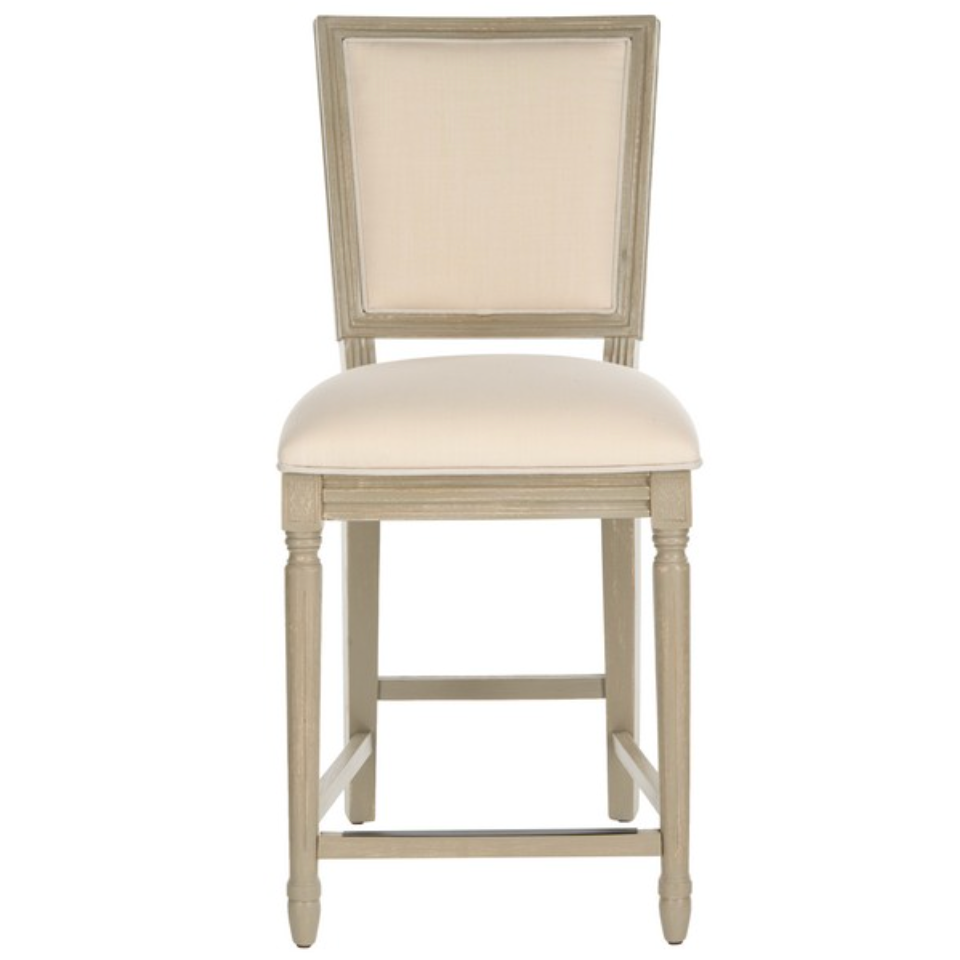 Buchanan Rectangle Counter Stool in Rustic Gray with Light Beige Upholstery (Set of 2)