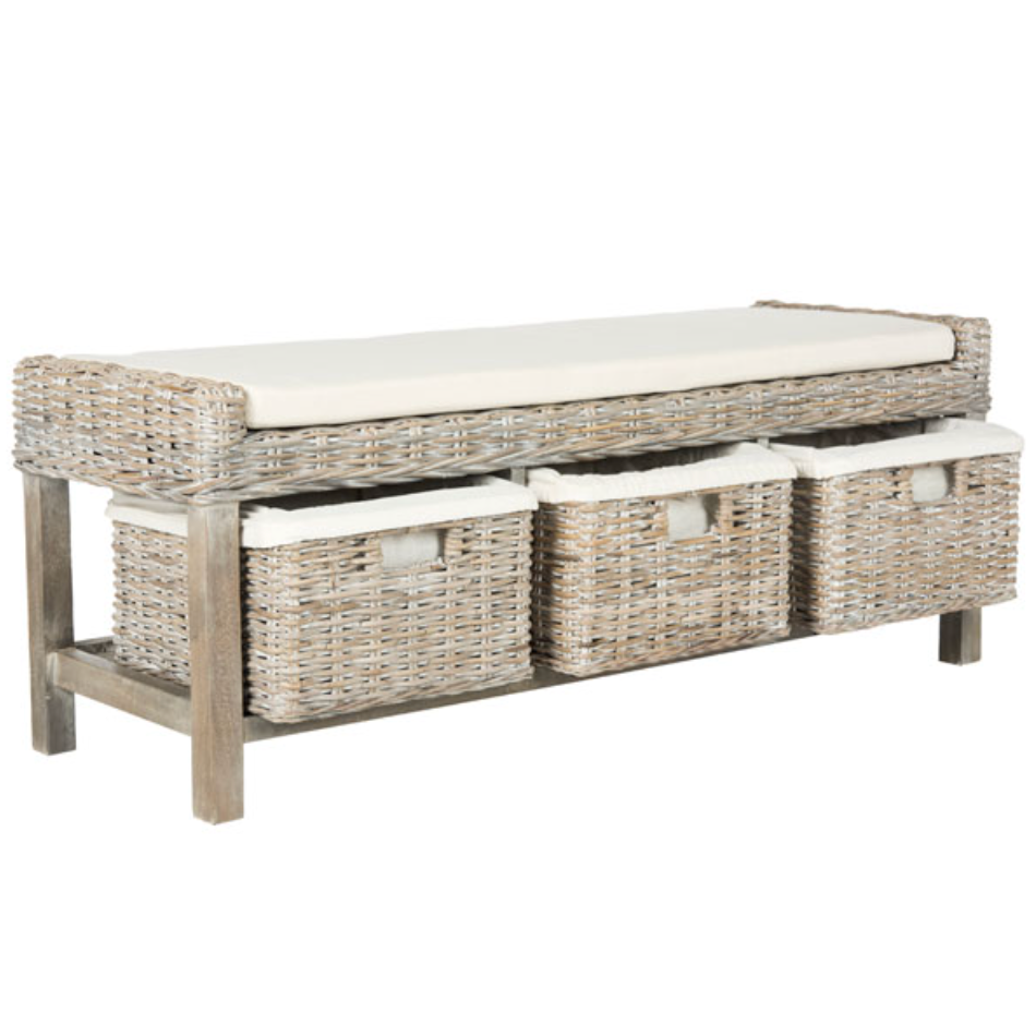 Kobutsu Storage Bench in Grey White Wash