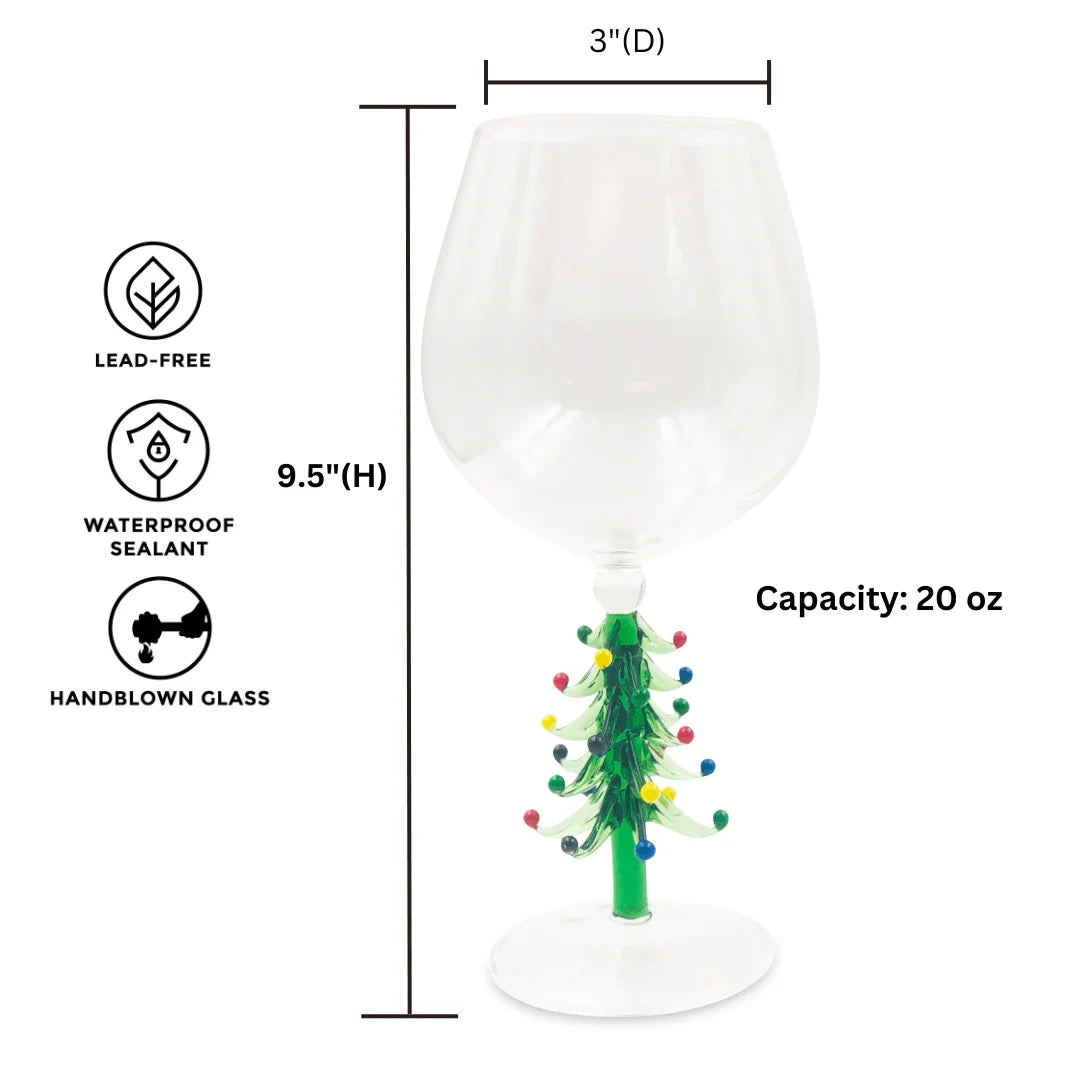 Christmas Tree Handblown Wine Glasses