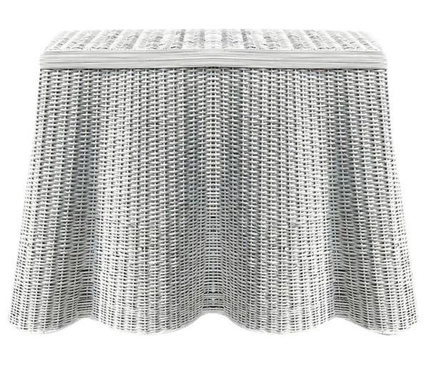 Fabulous White Scalloped Wicker Console Table - The Mayfair Hall