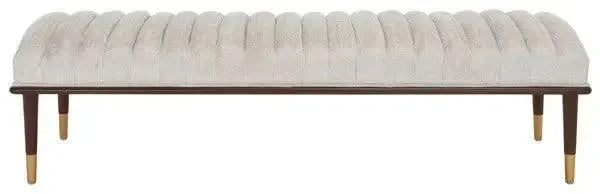 Flannery Velvet Bench in Ivory with Brass-Capped Legs - The Mayfair Hall