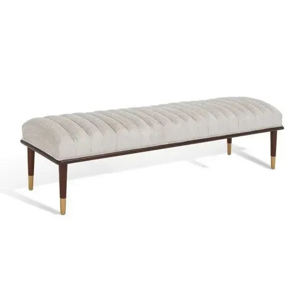 Flannery Velvet Bench in Ivory with Brass-Capped Legs - The Mayfair Hall