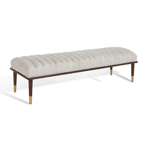 Flannery Ivory-Dark Brown Mid-century Bench - The Mayfair Hall