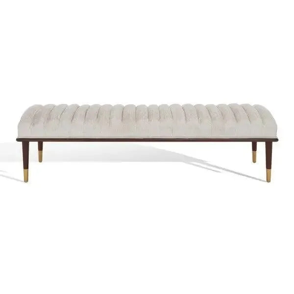 Flannery Velvet Bench in Ivory with Brass-Capped Legs - The Mayfair Hall
