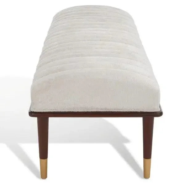 Flannery Velvet Bench in Ivory with Brass-Capped Legs - The Mayfair Hall