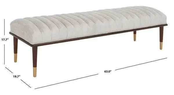 Flannery Velvet Bench in Ivory with Brass-Capped Legs - The Mayfair Hall