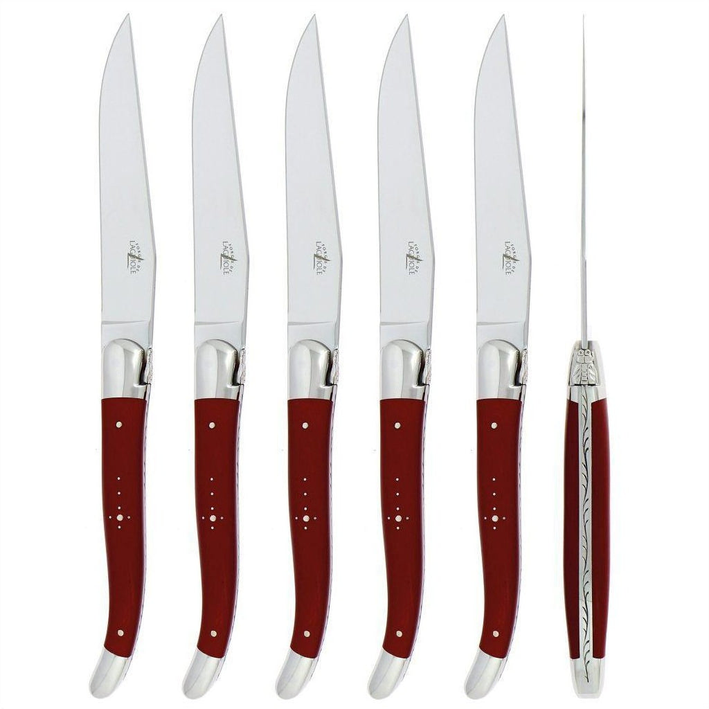 Forge de Laguiole 6 Piece Steak Knife Set Fabric Series Red