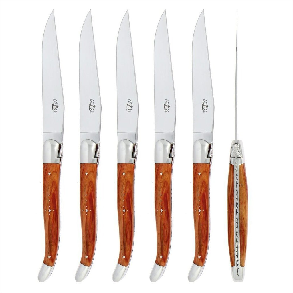 Forge de Laguiole 6 Piece Steak Knife Set Rosewood Shiny Finish