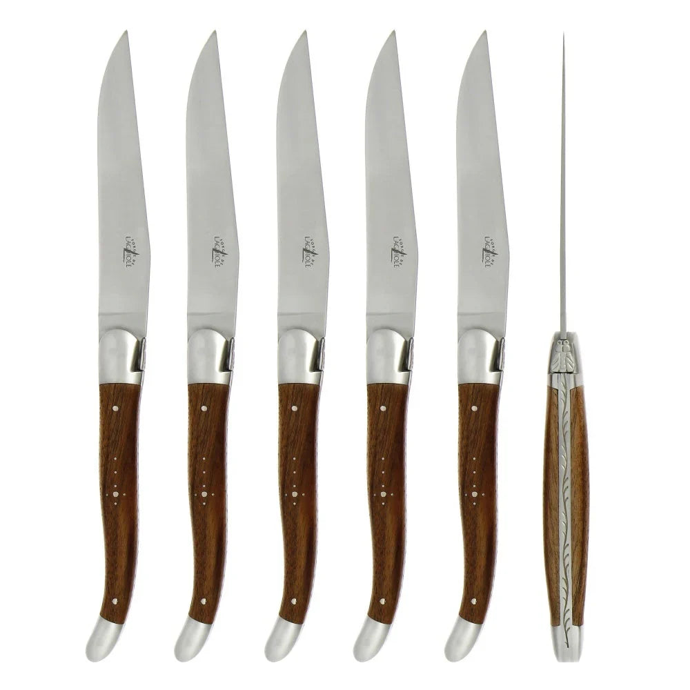 Forge de Laguiole 6 Piece Steak Knife Set Walnut Satin Finish