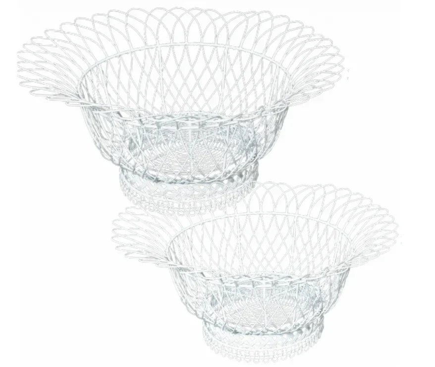 Round White French Wire Basket - The Mayfair Hall