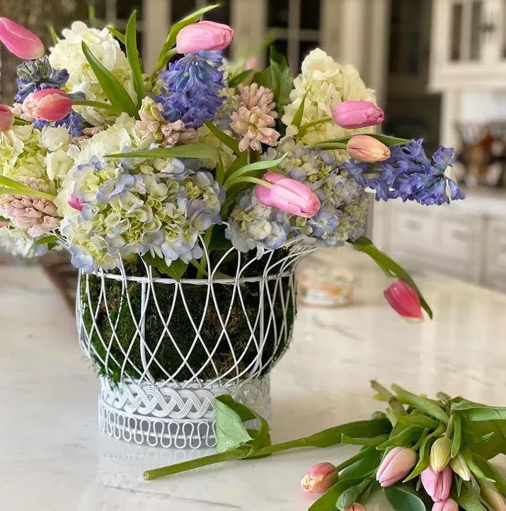 Round White French Wire Basket - The Mayfair Hall