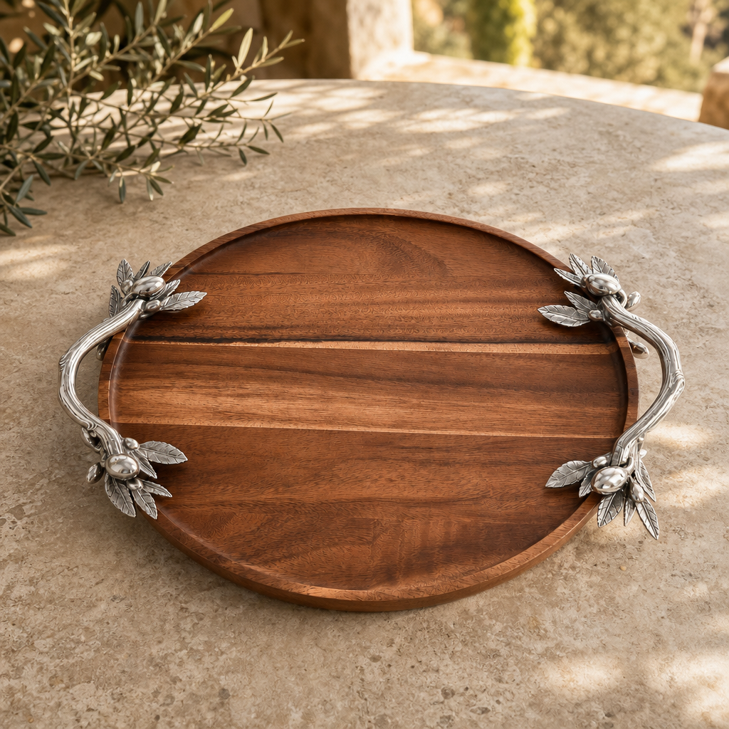 Olive Serving Tray Acacia- Round