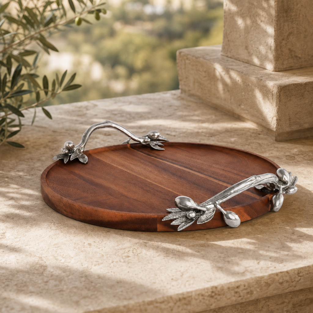 Olive Serving Tray Acacia- Round