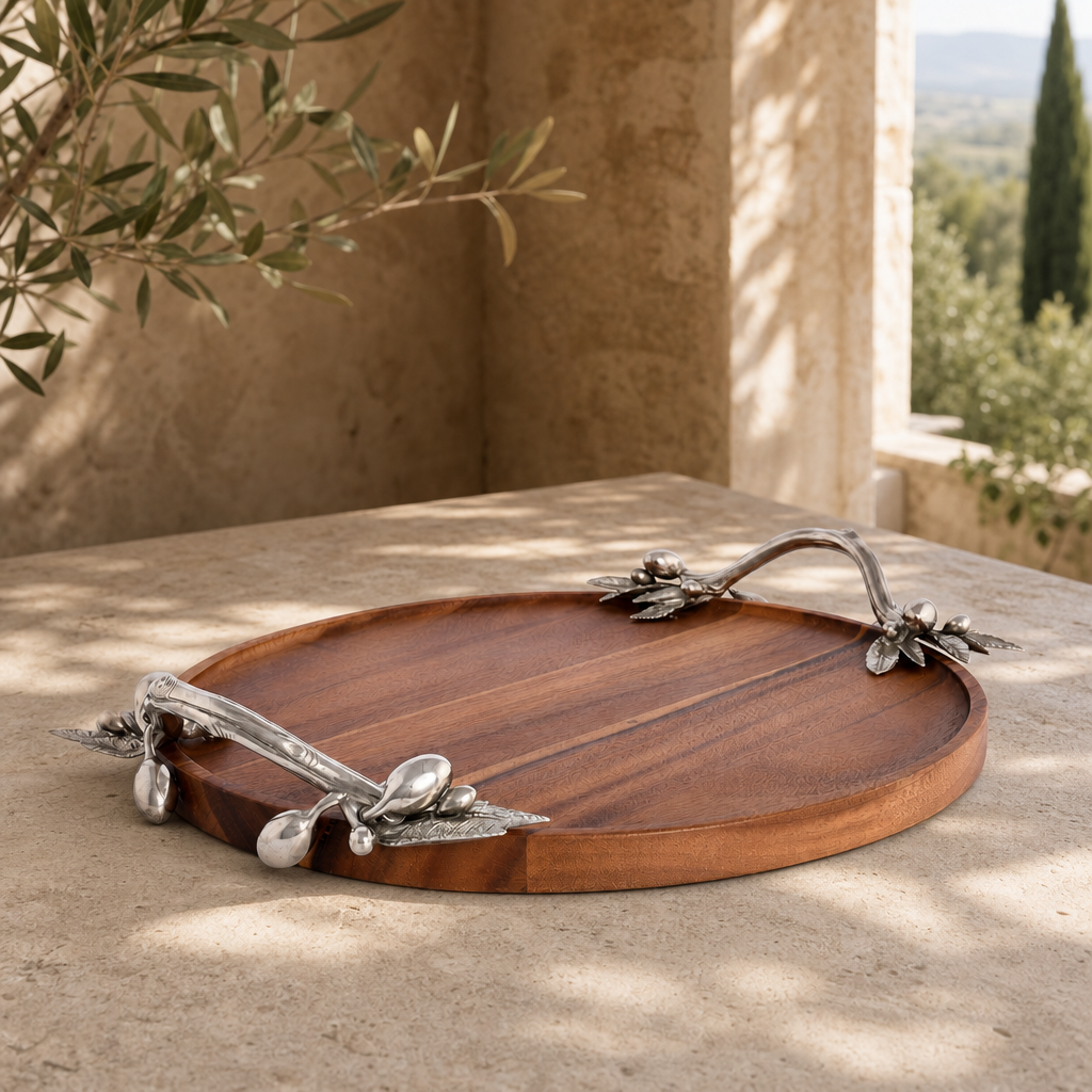 Olive Serving Tray Acacia- Round