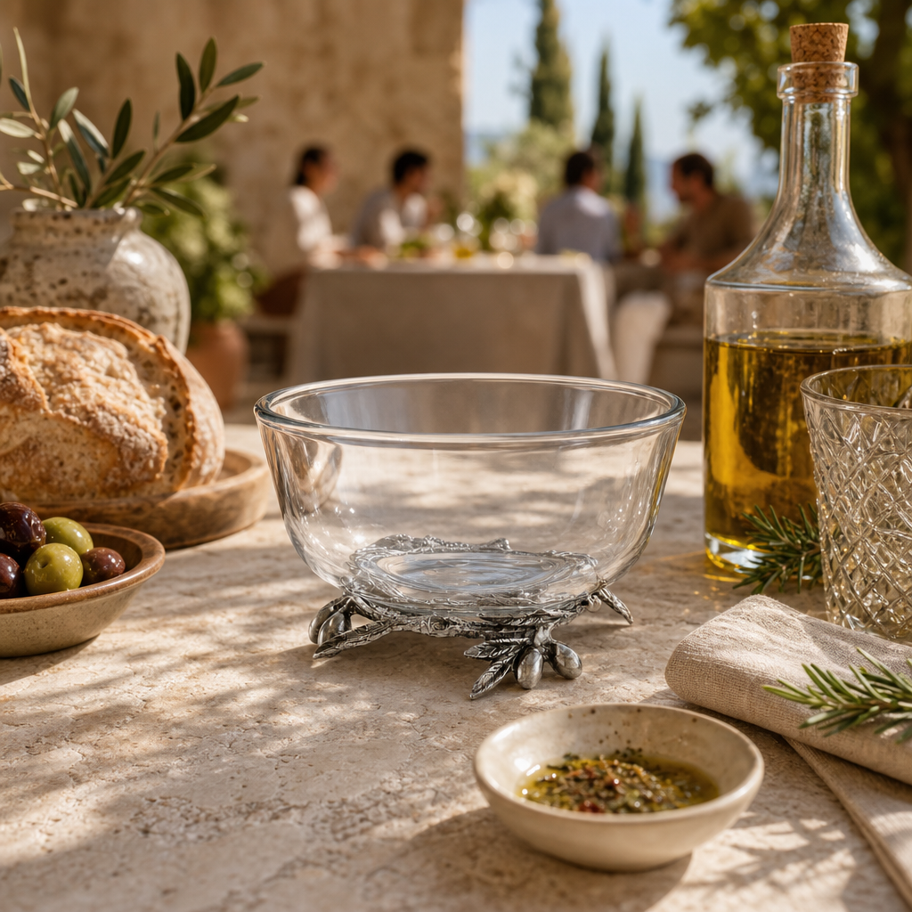 Olive Grove Glass & Pewter Bowl